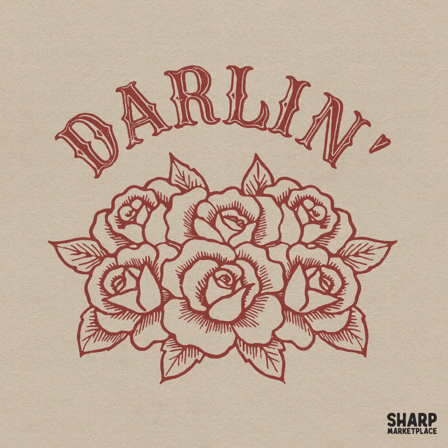 Retro Western darlin' rose bouquet sublimation PNG for trendy cowgirl Valentine shirts and southern floral art