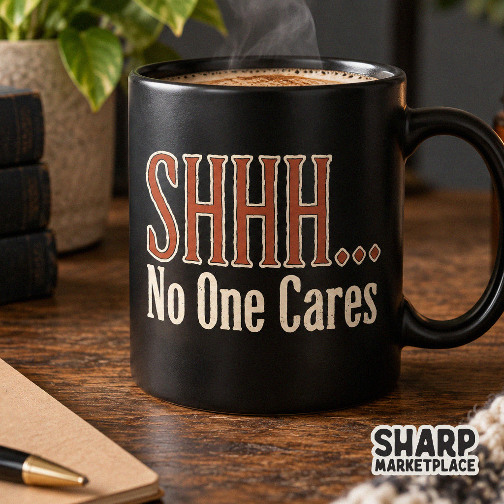 Shhh No One Cares funny sarcastic quote retro typography sublimation PNG design for t-shirts