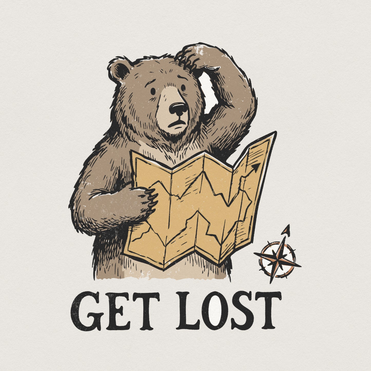 Get Lost PNG, Funny Bear With Map Adventure Shirt - 300 DPI Design for