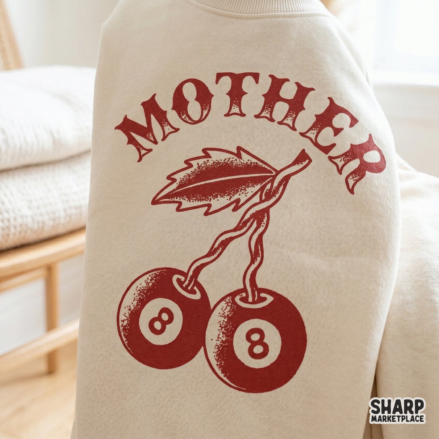 Retro 8 ball cherry sublimation design for trendy Mother's Day shirts and vintage biker mom apparel