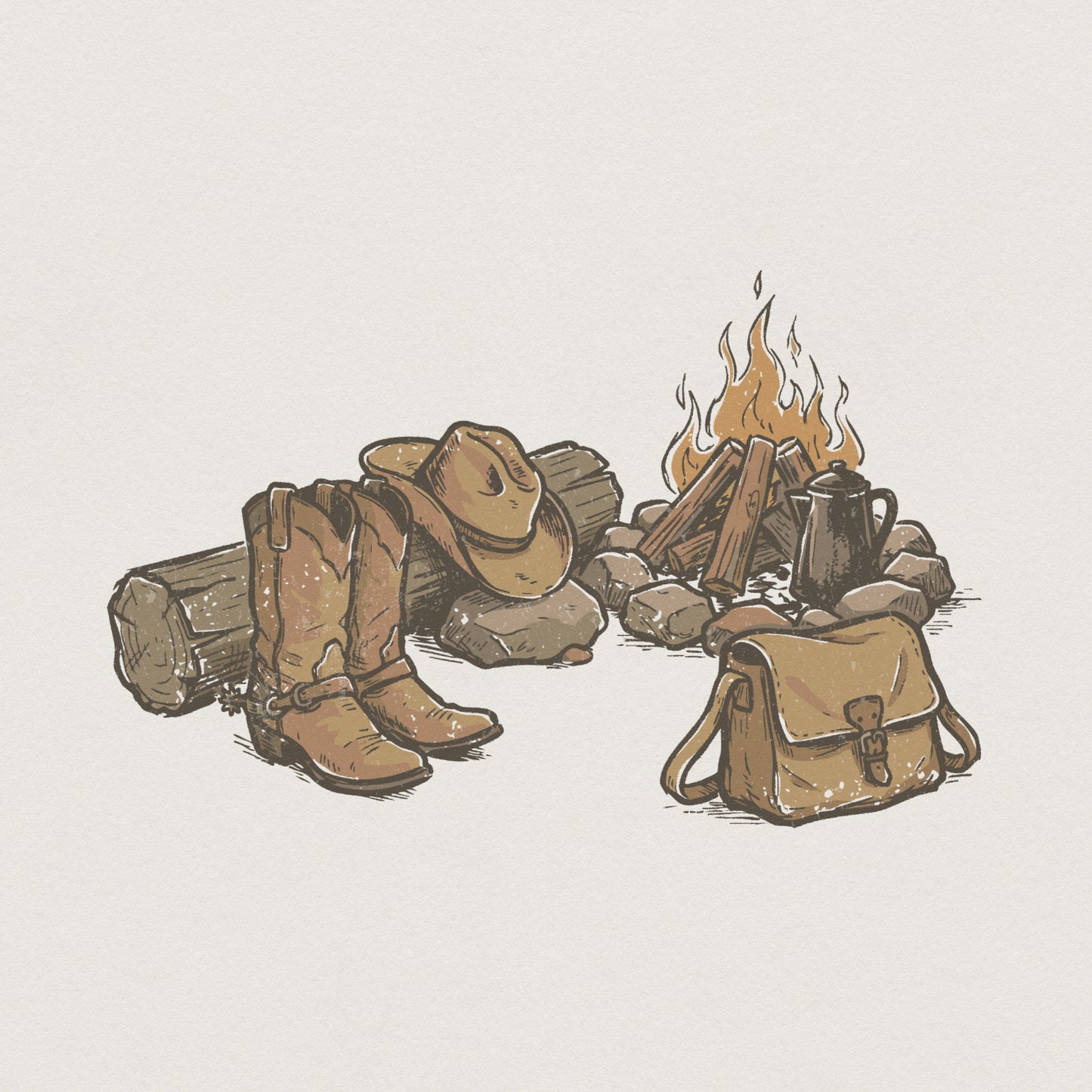 Cowboy Boots and Hat PNG, Campfire Western Art - 300 DPI Design for T-Shirt