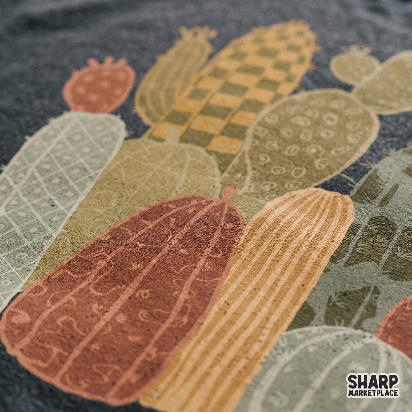 Retro checkered boho cactus garden illustration for a trendy funky desert plant graphic sublimation shirt design