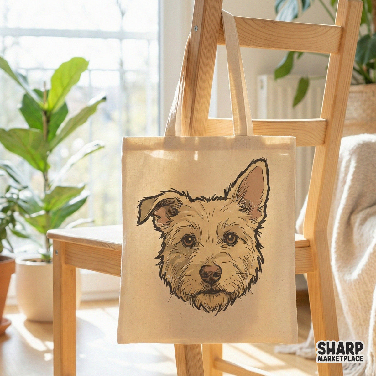 Artistic terrier dog PNG featuring warm wheat tones and fine stippling, designed for custom sublimation prints on tumblers, clothing, and home decor.