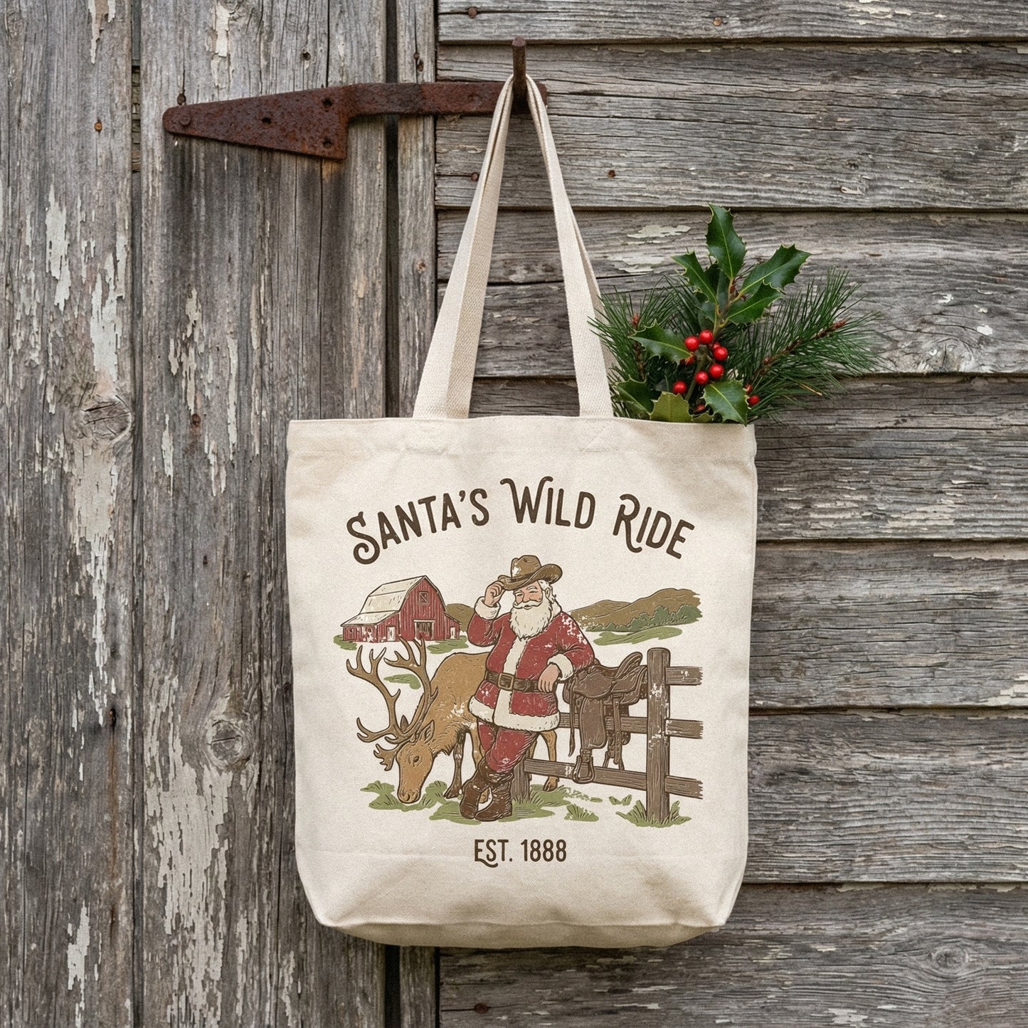 Santa's Wild Ride PNG, Vintage Cowboy Christmas T-Shirt - 300 DPI Design