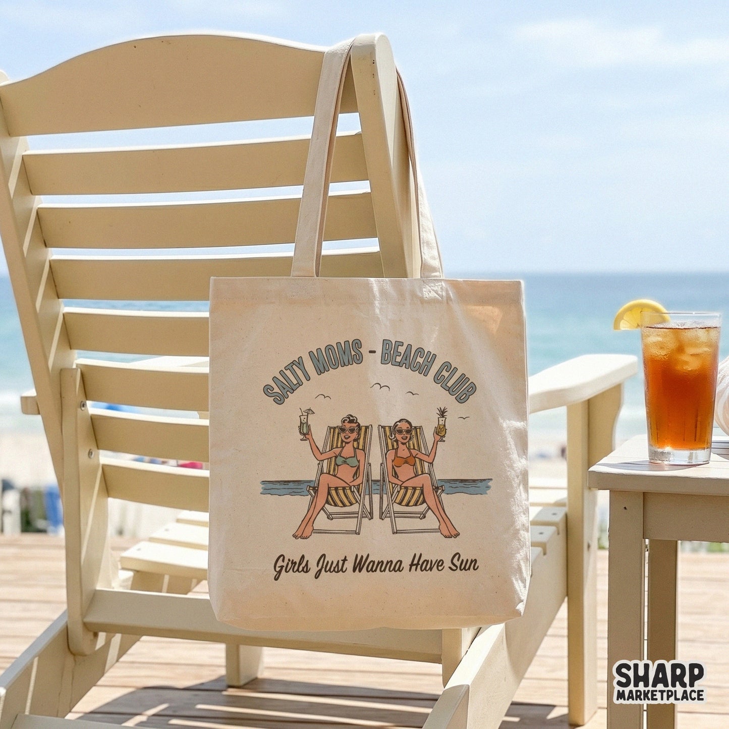 Retro Salty Moms Beach Club design for a trendy summer mama shirt sublimation png
