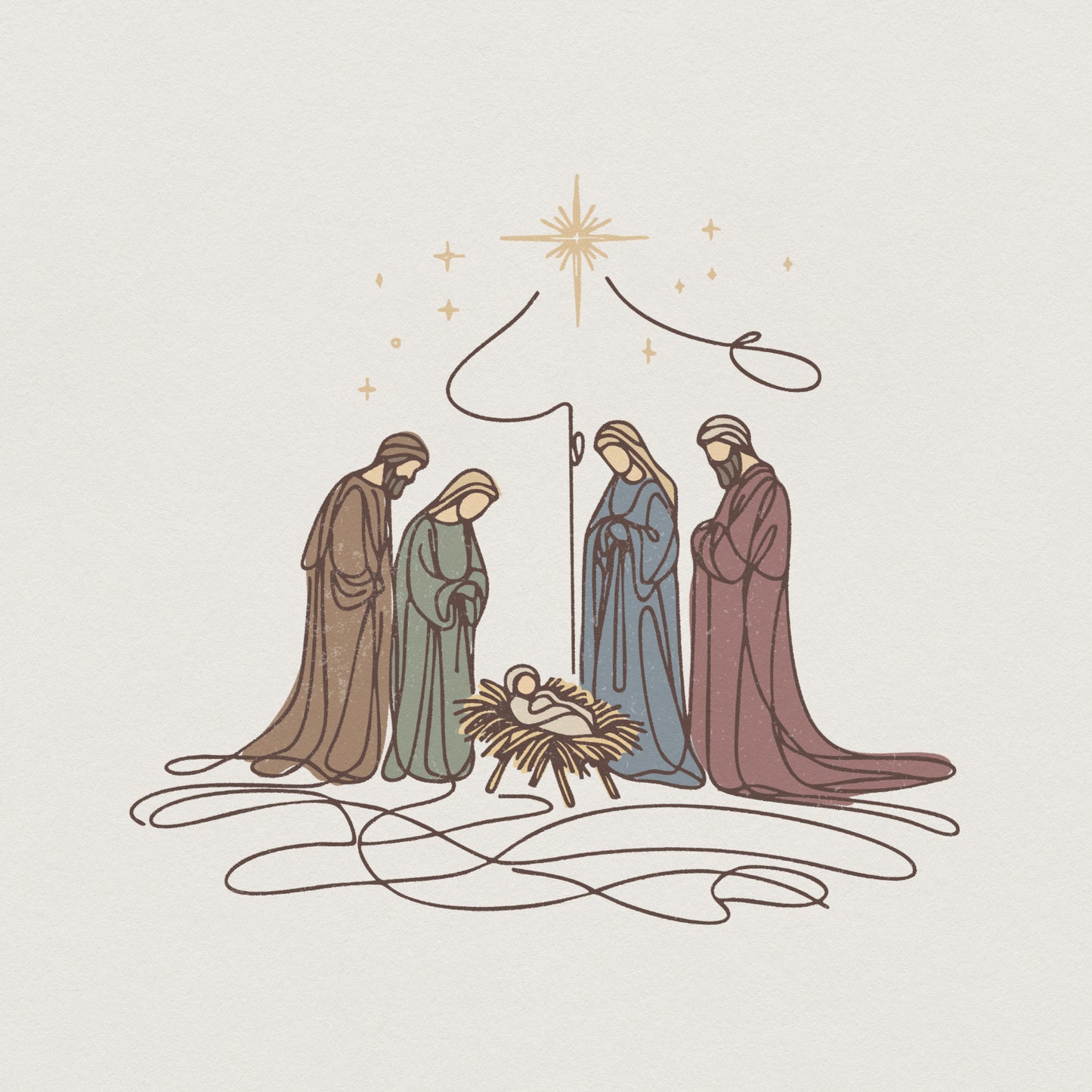 Nativity Scene PNG, Holy Family Digital Art for Christmas Shirt - 300 DPI