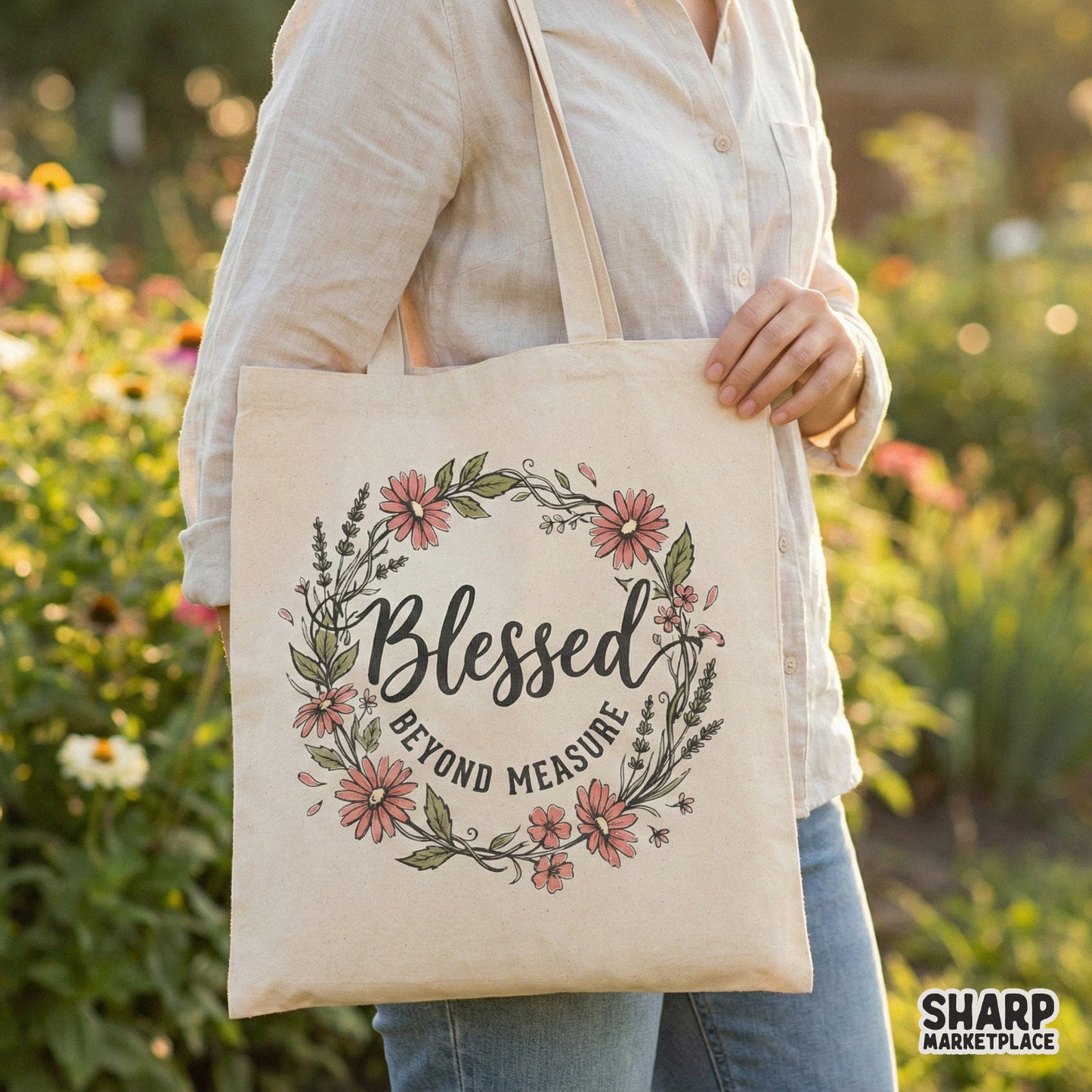 Blessed Beyond Measure PNG, Floral Wreath - 300 DPI Design for T-Shirt