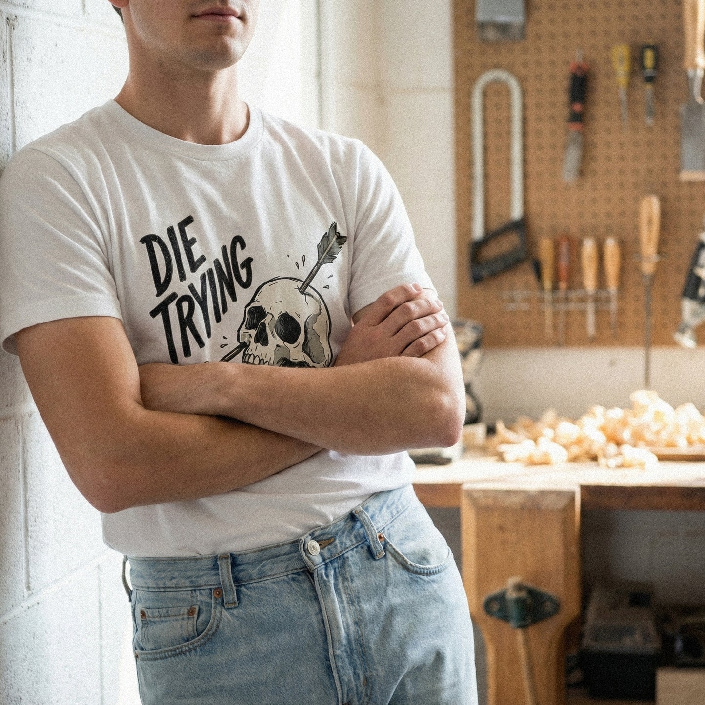 Die Trying PNG Skull Design, Edgy Arrow Skull PNG - 300 DPI Design for