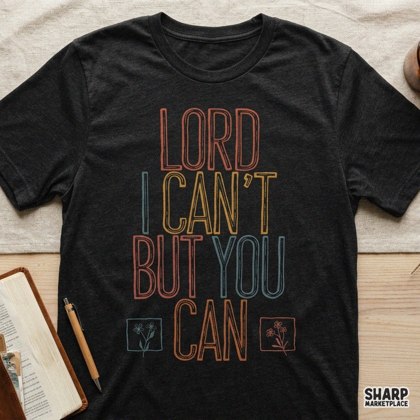 Lord I Can't But You Can retro floral Christian PNG design for t-shirts and apparel