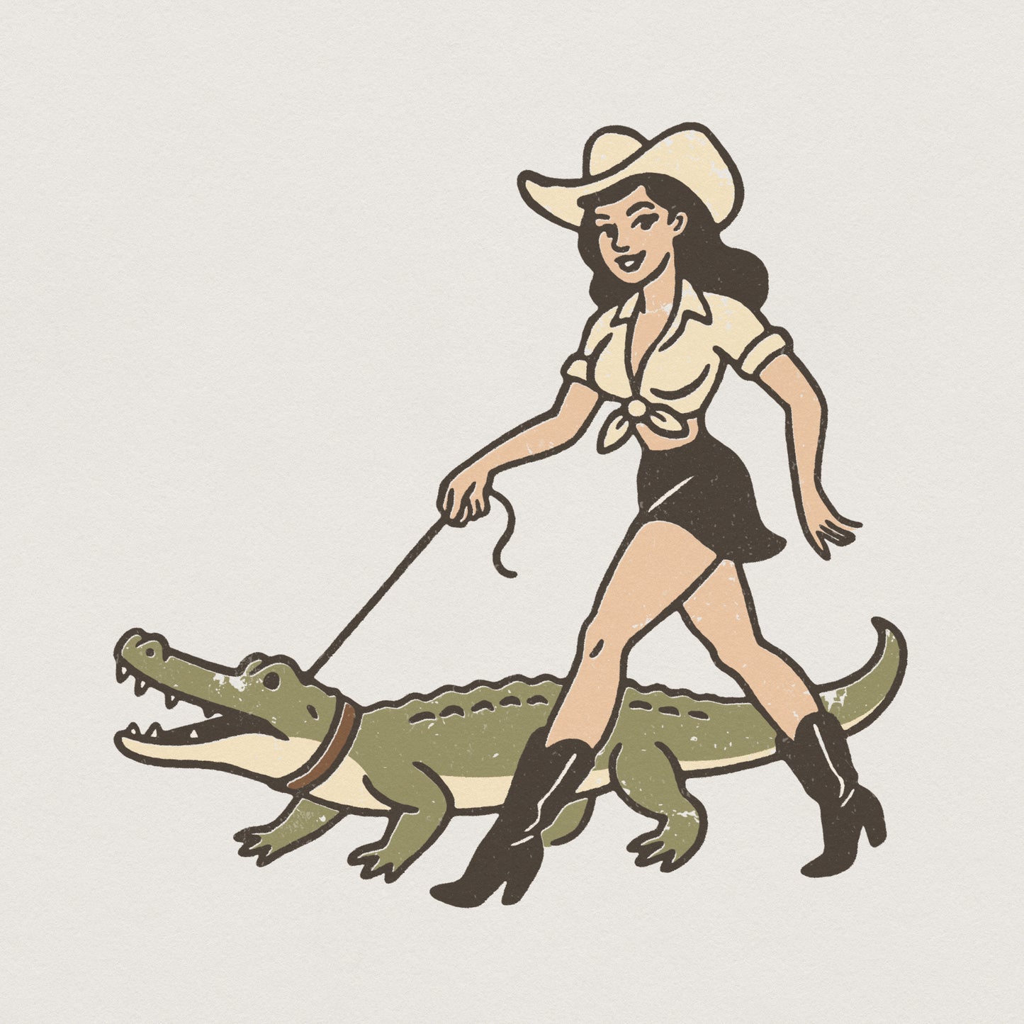Cowgirl Walking Alligator PNG, Retro Western Shirt Design - 300 DPI