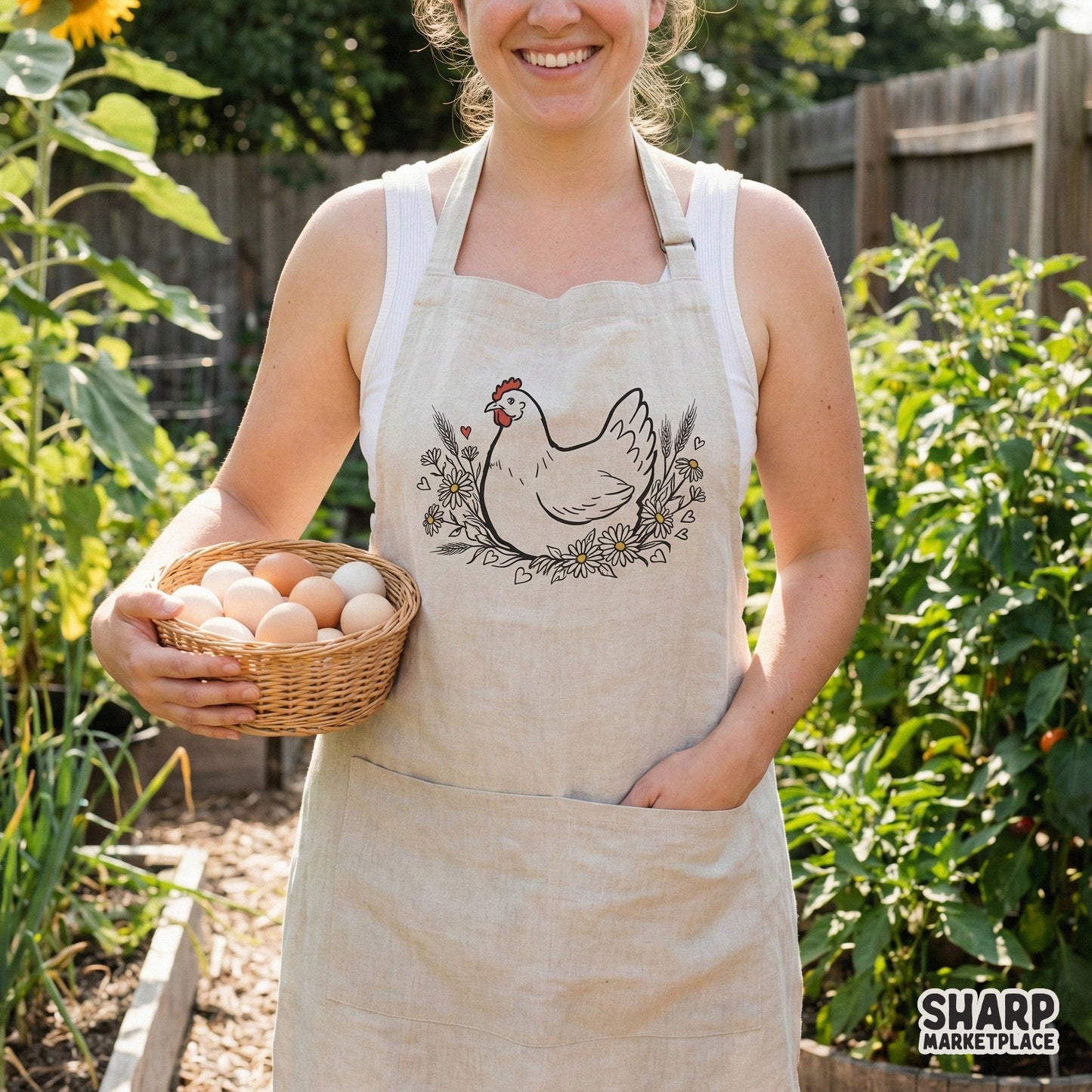 Rustic floral hen illustration with a vintage aesthetic, ideal for creating farmhouse-themed wall art, stickers, or apparel for homesteading enthusiasts.