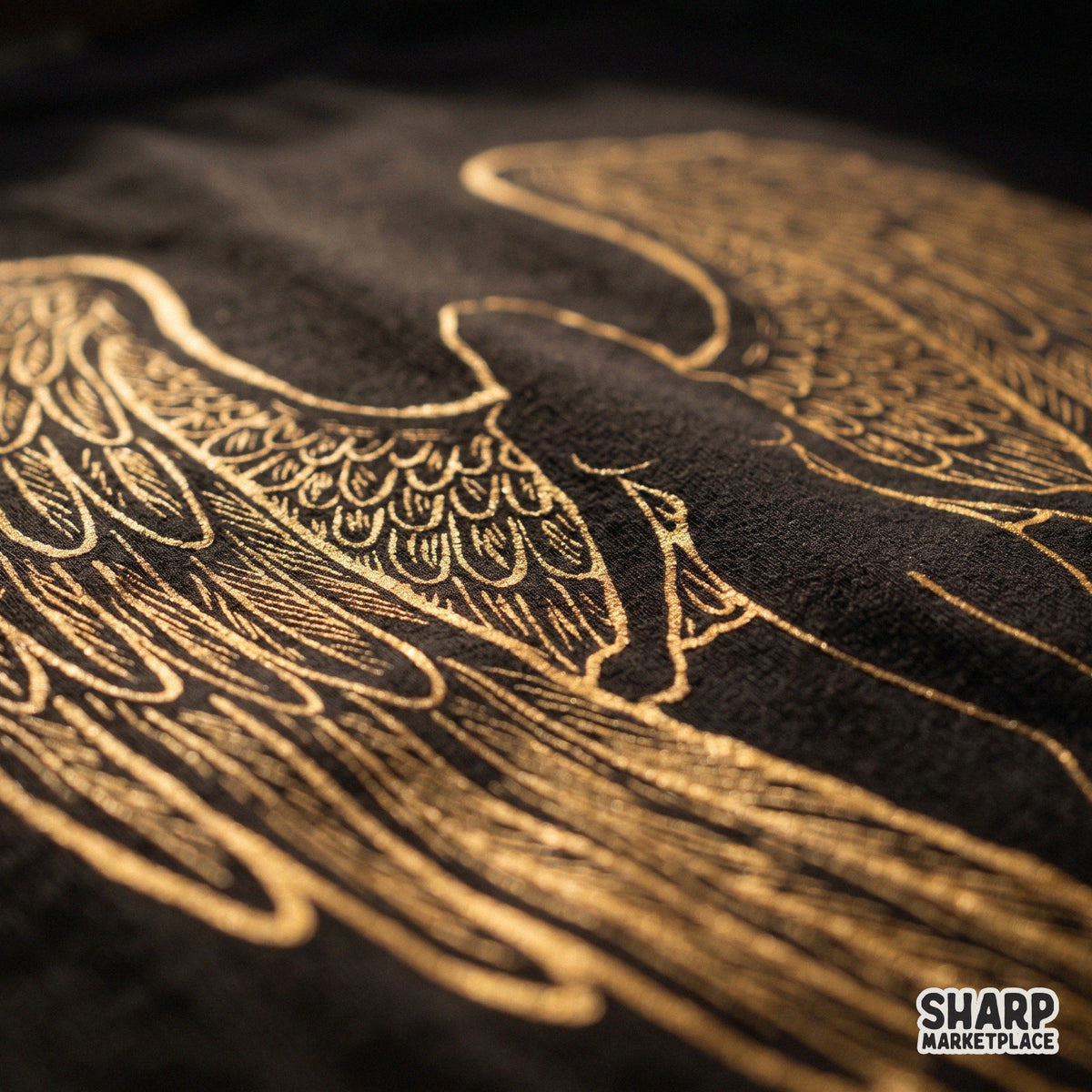 Golden angel wings and divine female silhouette line art Christian PNG graphic for faith shirts and apparel