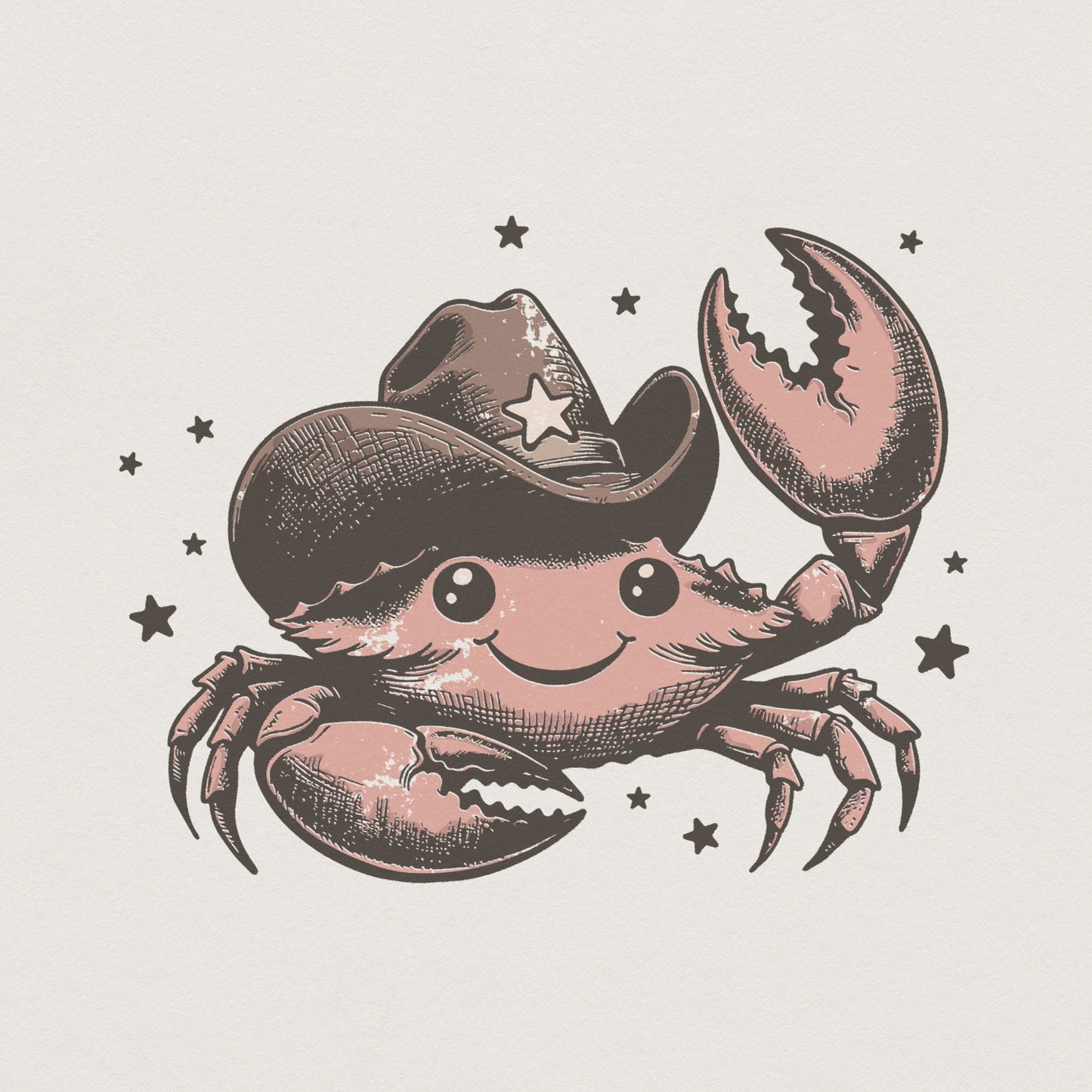 Cowboy Crab PNG, Cute Cartoon Cowboy Animal - 300 DPI Design for T-Shirt