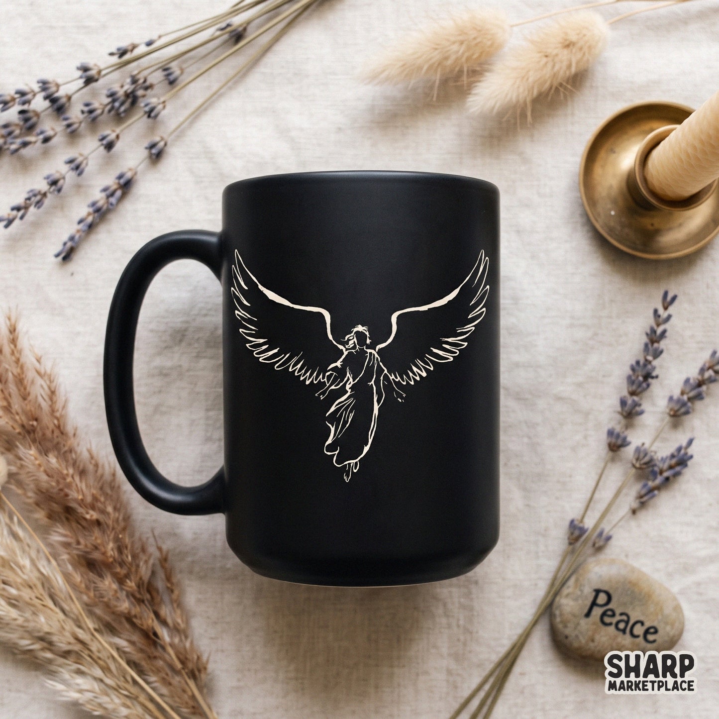 Hand drawn guardian angel silhouette with flying wings minimalist Christian faith digital PNG design for t-shirts