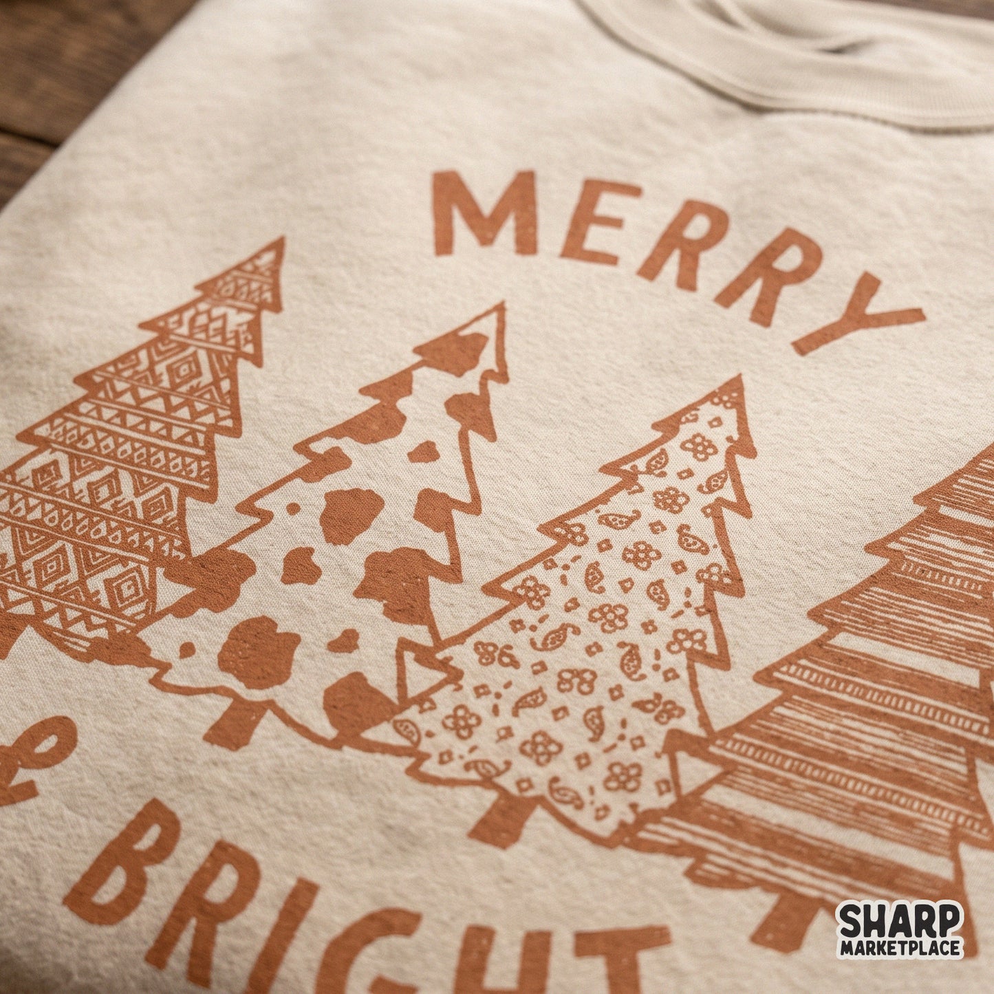 Merry and bright boho winter trees with cow print coquette aesthetic for a retro christmas png sublimation shirt design