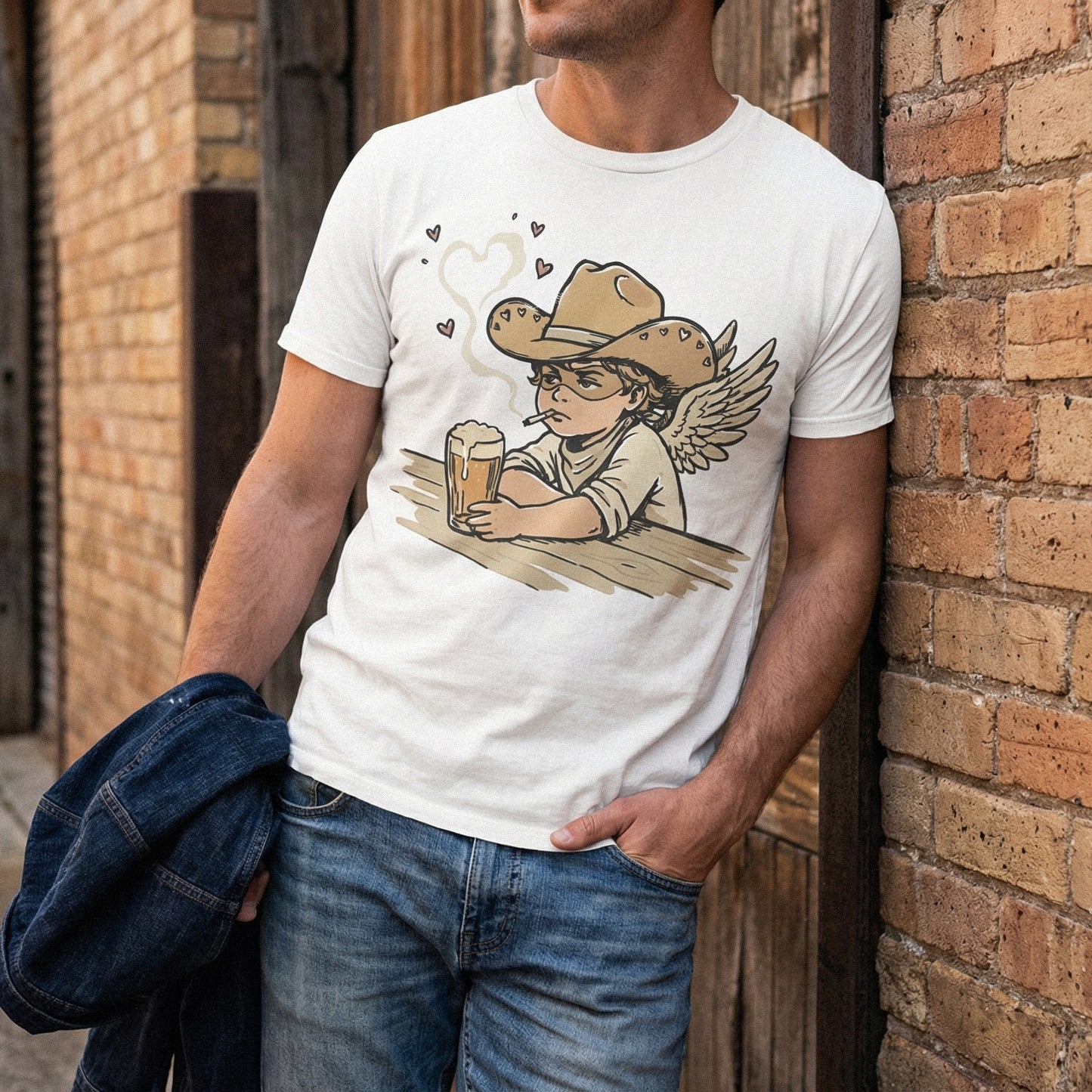 Cowboy Angel with Beer PNG, Funny Country Western Art - 300 DPI Design