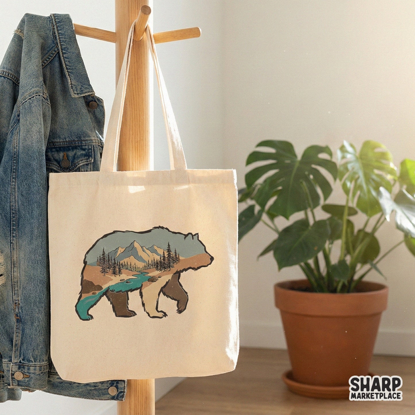 Mountain Bear Wilderness Shirt, Forest River Outdoor Hiking Tee - 300 DPI