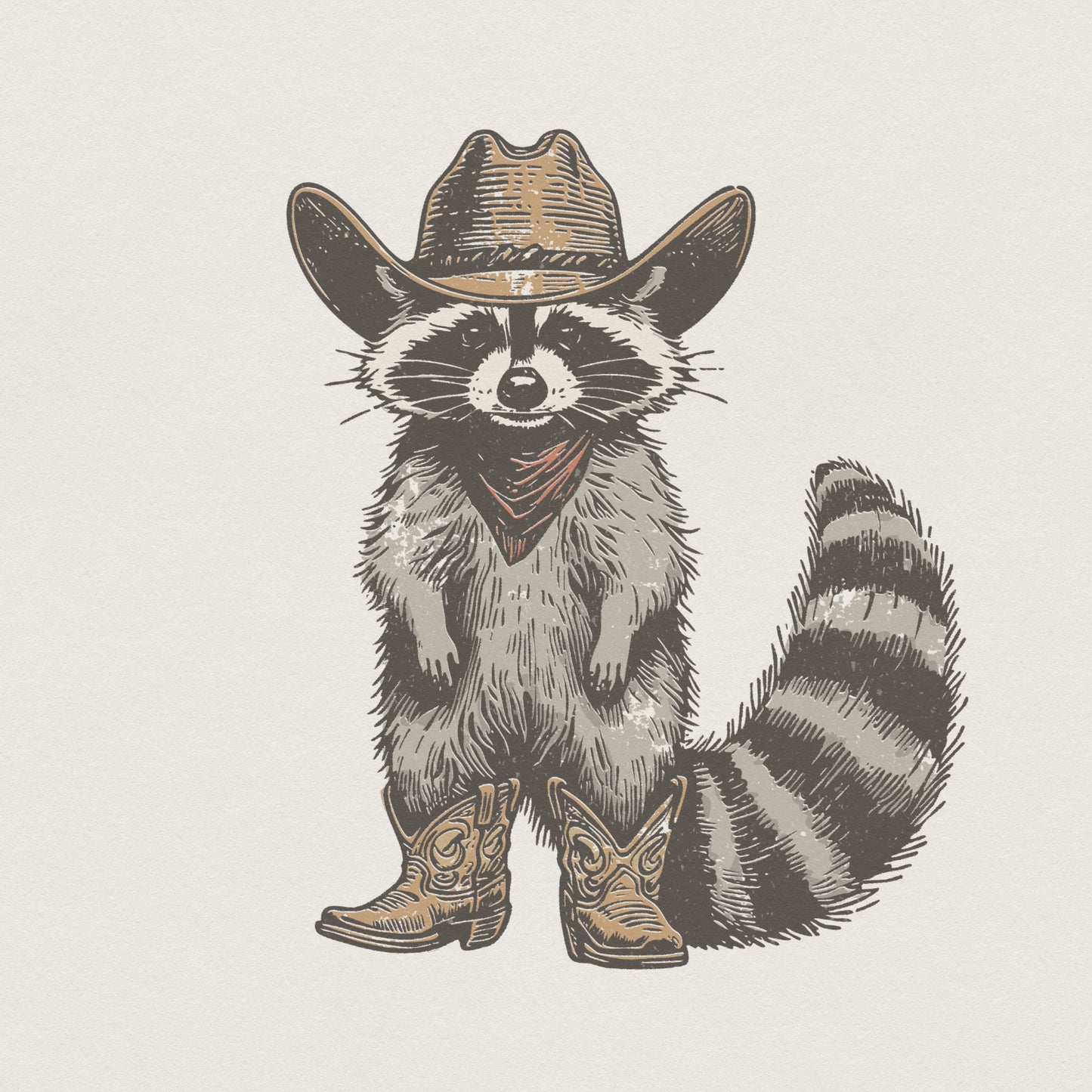 Cowboy Raccoon PNG, Cute Animal Western Art - 300 DPI Design for T-Shirt