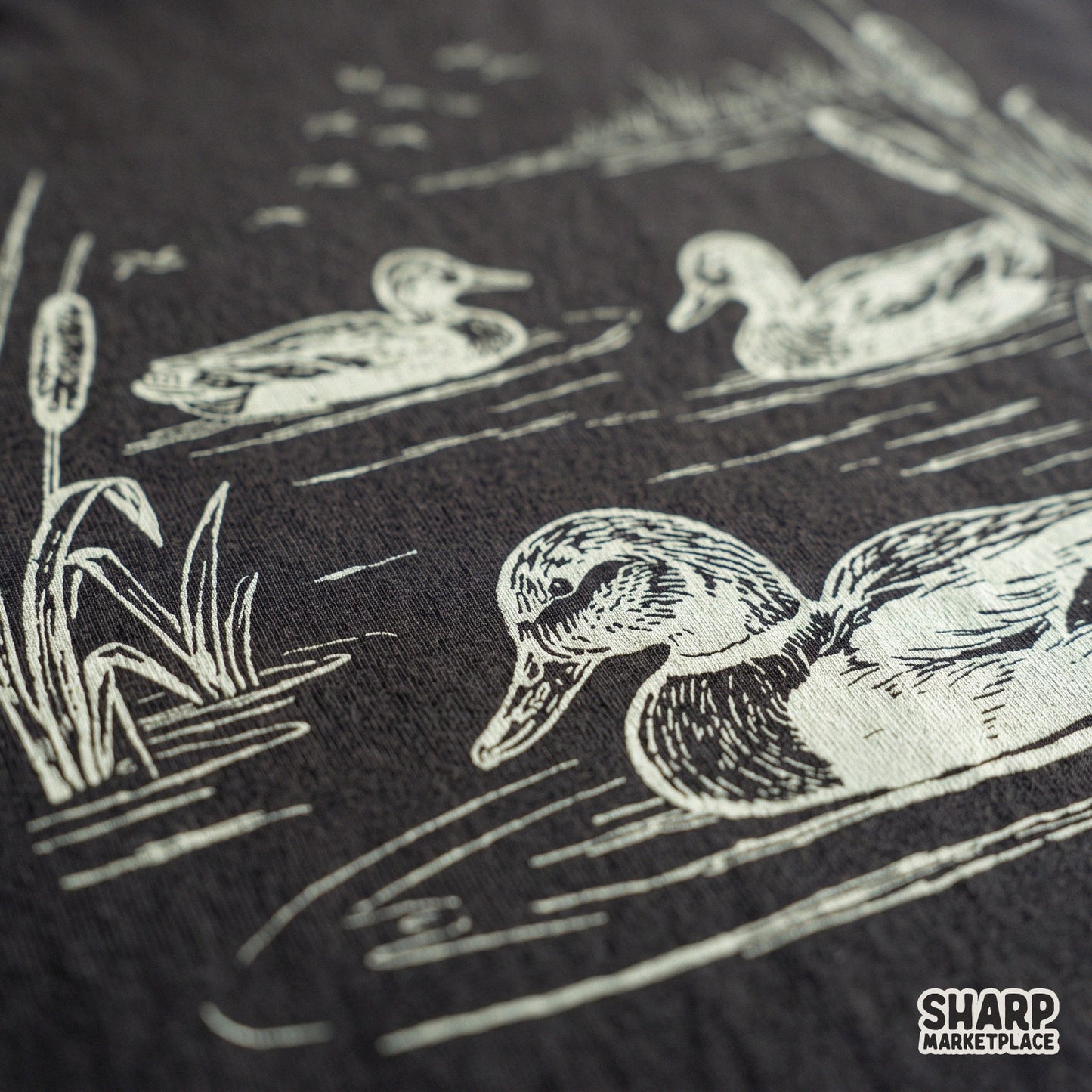 Vintage mallard ducks swimming in a pond scene retro nature lake life png graphic for hunting t-shirt designs