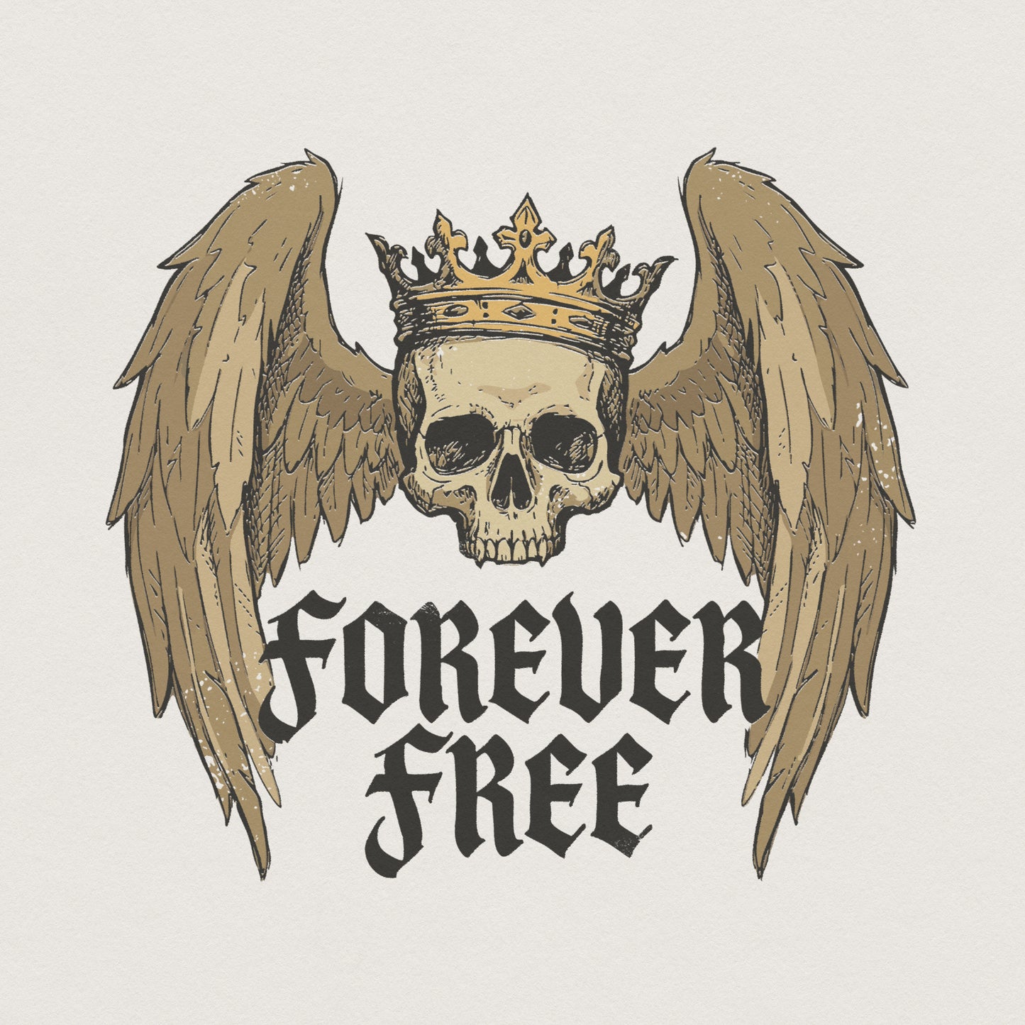 Forever Free PNG, Skull with Crown and Wings T-Shirt Design - 300 DPI