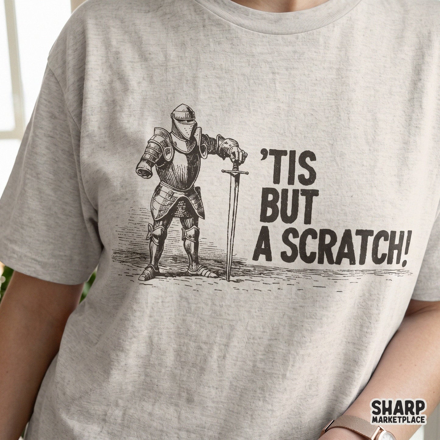 Funny medieval knight meme Tis But A Scratch retro sarcastic sublimation design for fathers day shirts and stickers