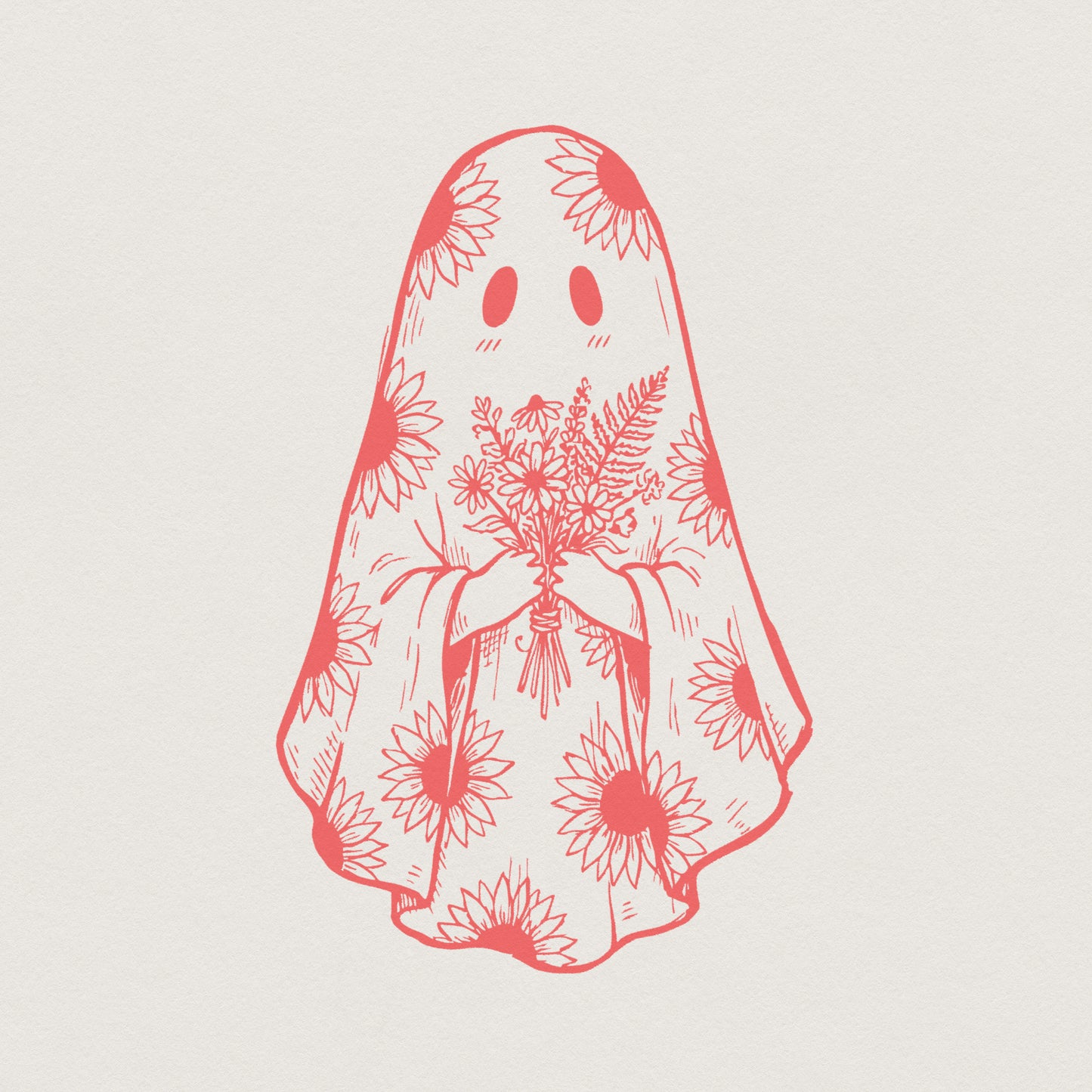 Sunflower Ghost PNG, Cute Floral Halloween Shirt - 300 DPI Design for