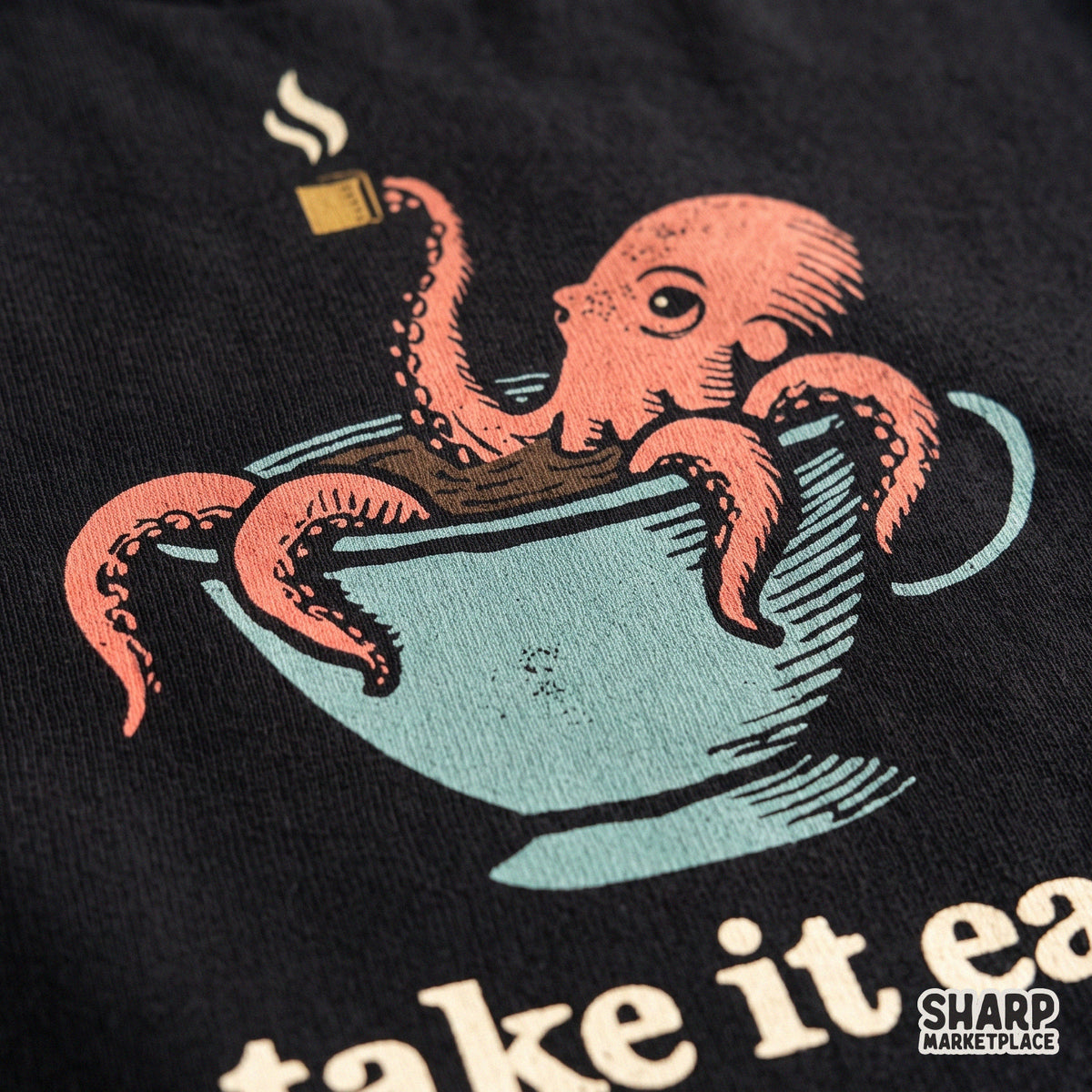 Funny retro octopus relaxing in a teacup PNG design for coffee lovers and custom t-shirts