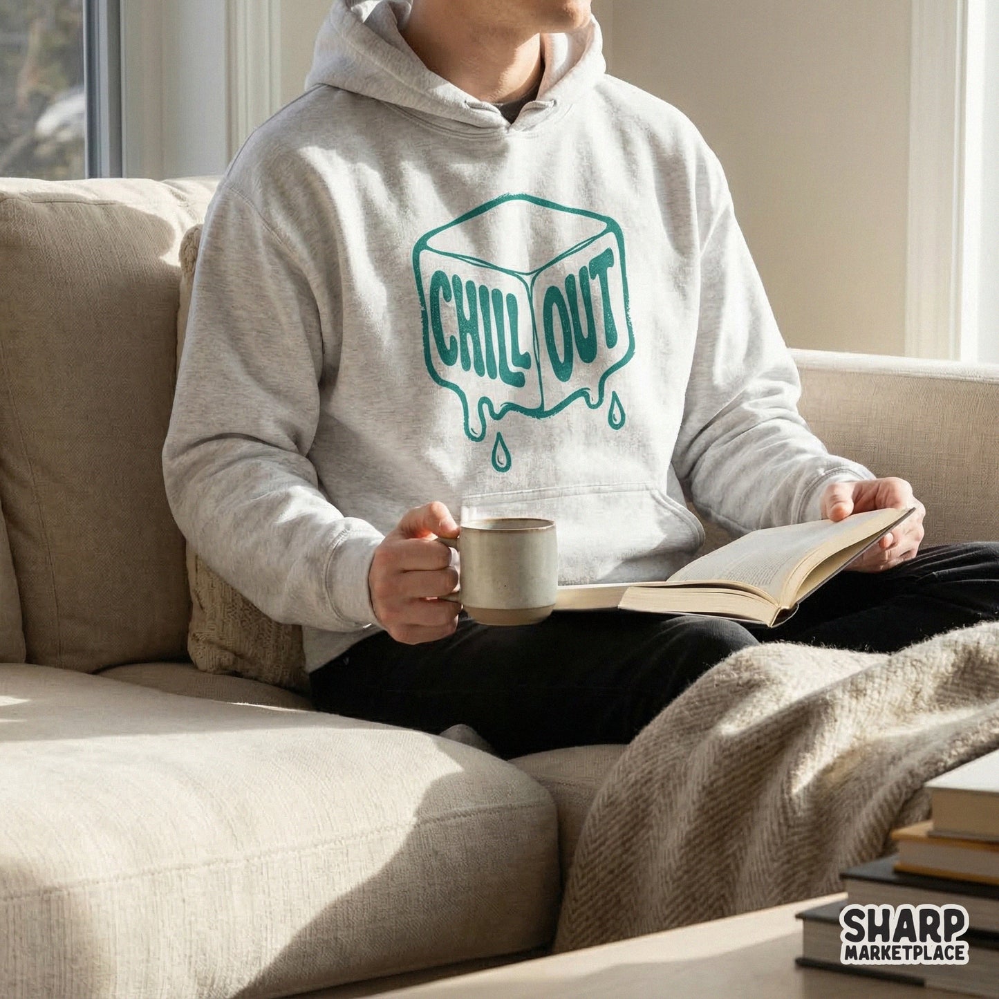 Versatile sublimation design of a melting ice cube with Chill Out text in a retro style, suitable for tumblers, apparel, and creative DIY projects.