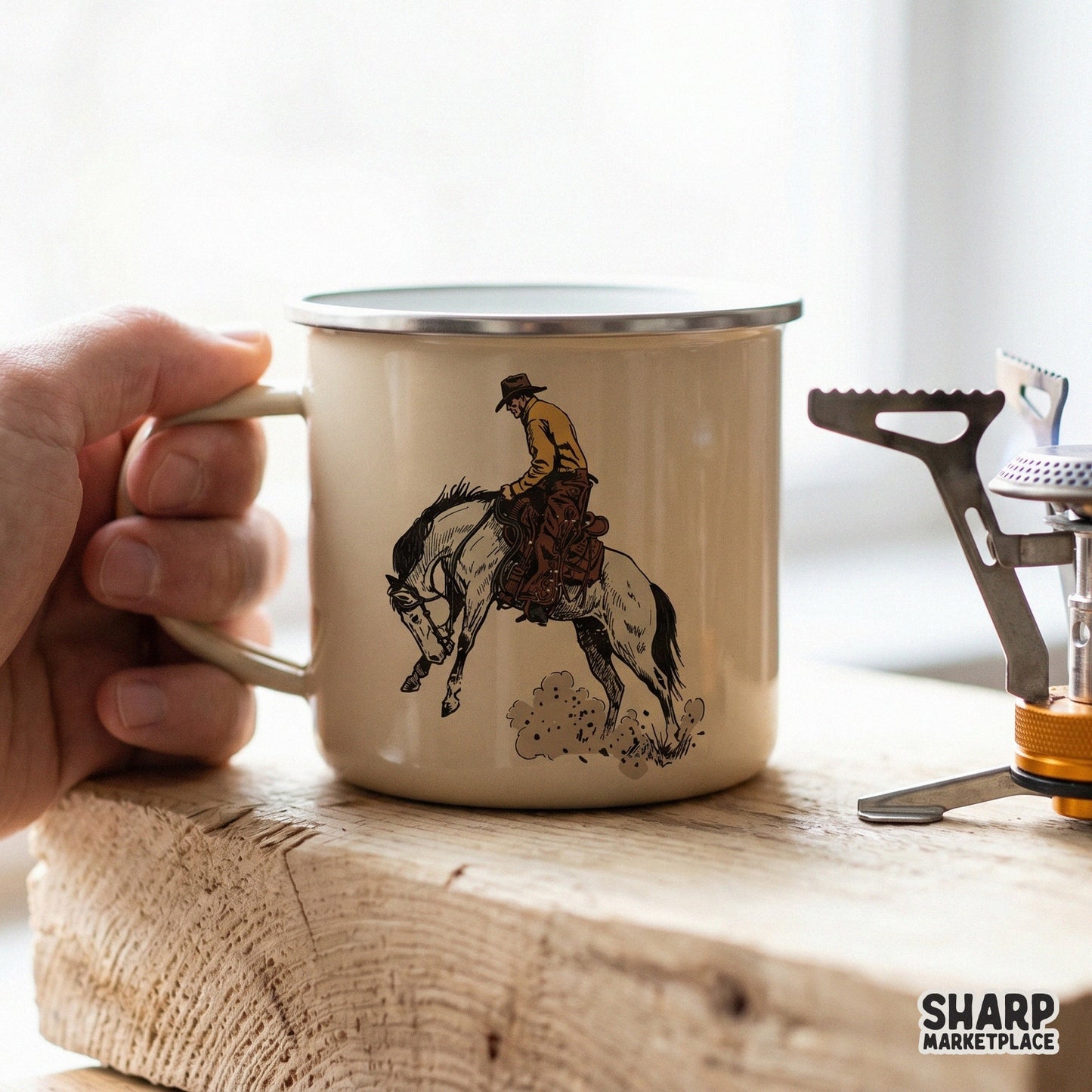 Detailed western cowboy art showing a bucking horse in a vintage aesthetic, perfect for creating unique tumblers, apparel, and wall art.