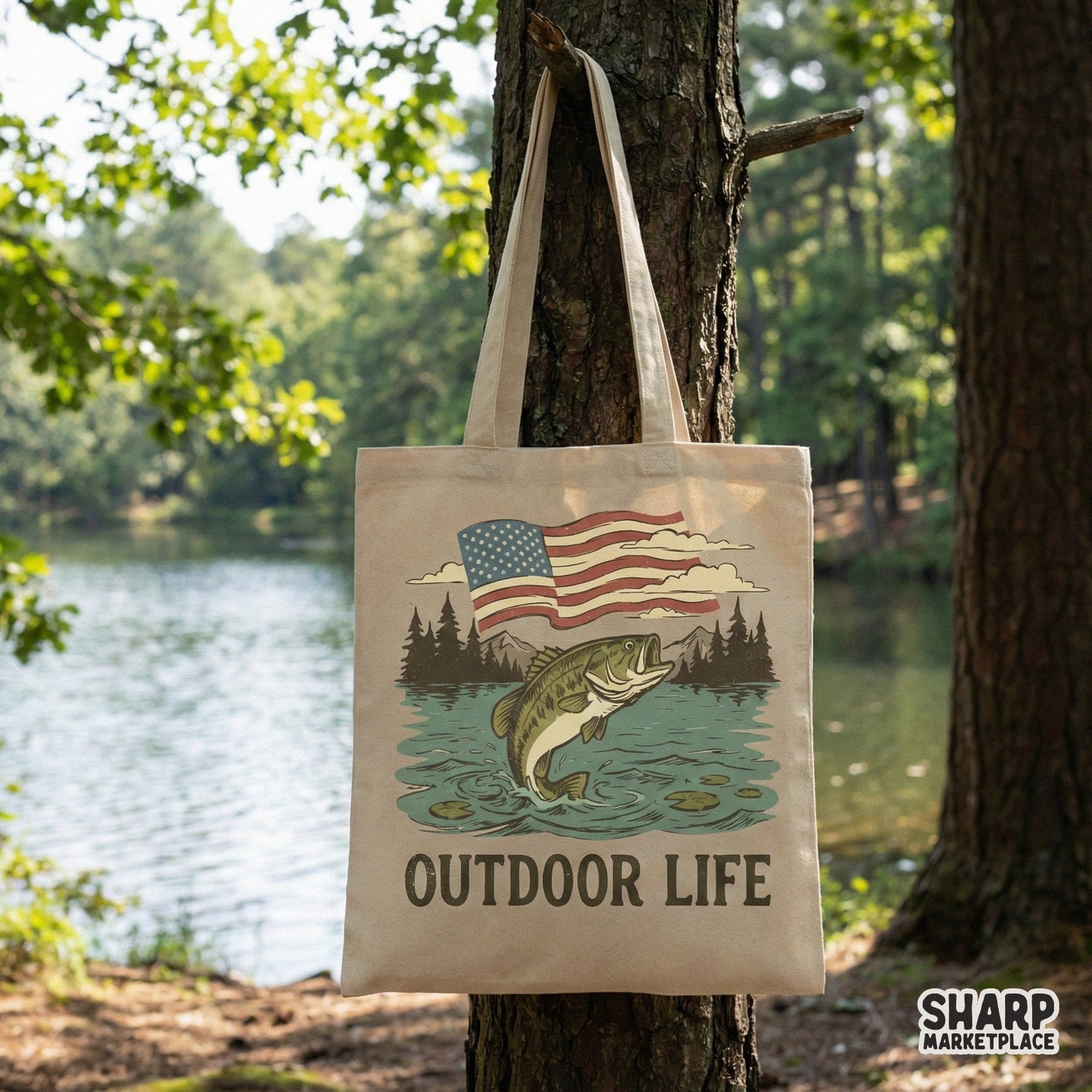 Outdoor Life PNG, Patriotic Bass Fishing Design - 300 DPI Design for