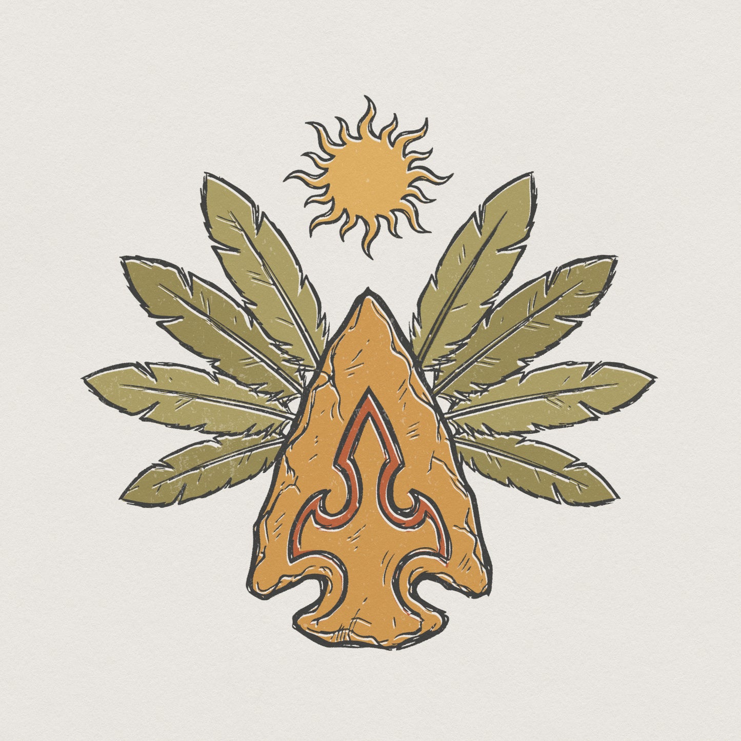Arrowhead PNG Sun and Leaves Boho Digital Design, Hand Drawn Tribal