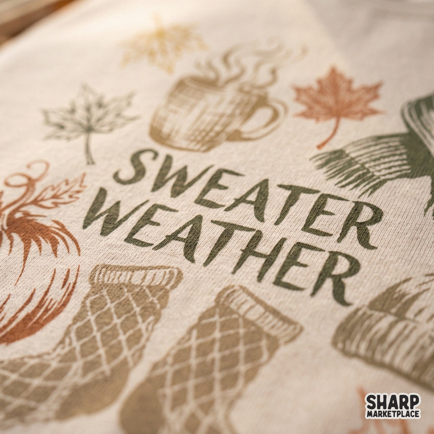 Retro sweater weather fall png design featuring cozy autumn pumpkin coffee graphics for thanksgiving sublimation t-shirts