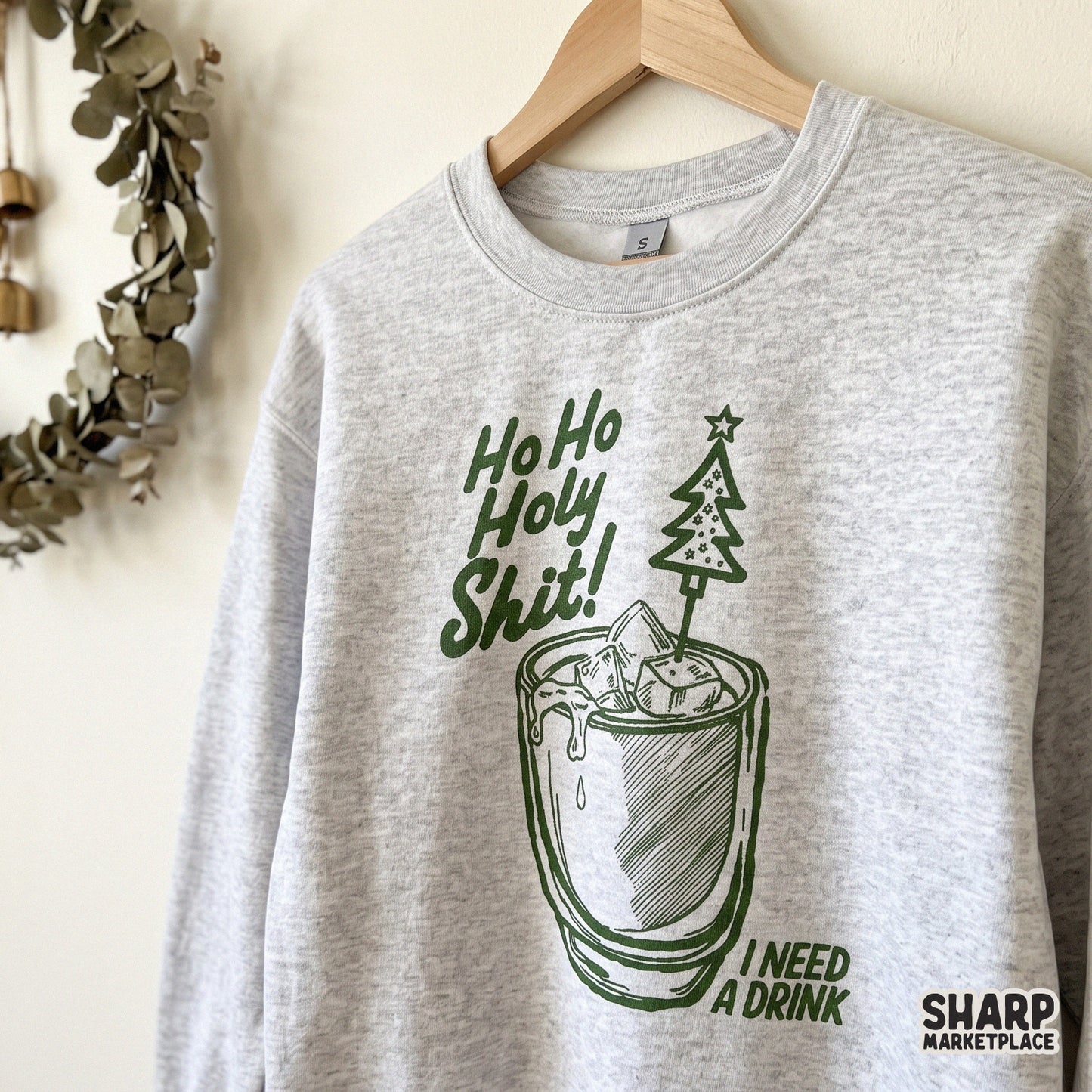 Funny christmas png featuring a sarcastic Ho Ho Holy Shit I Need A Drink quote in a retro style for holiday shirt designs