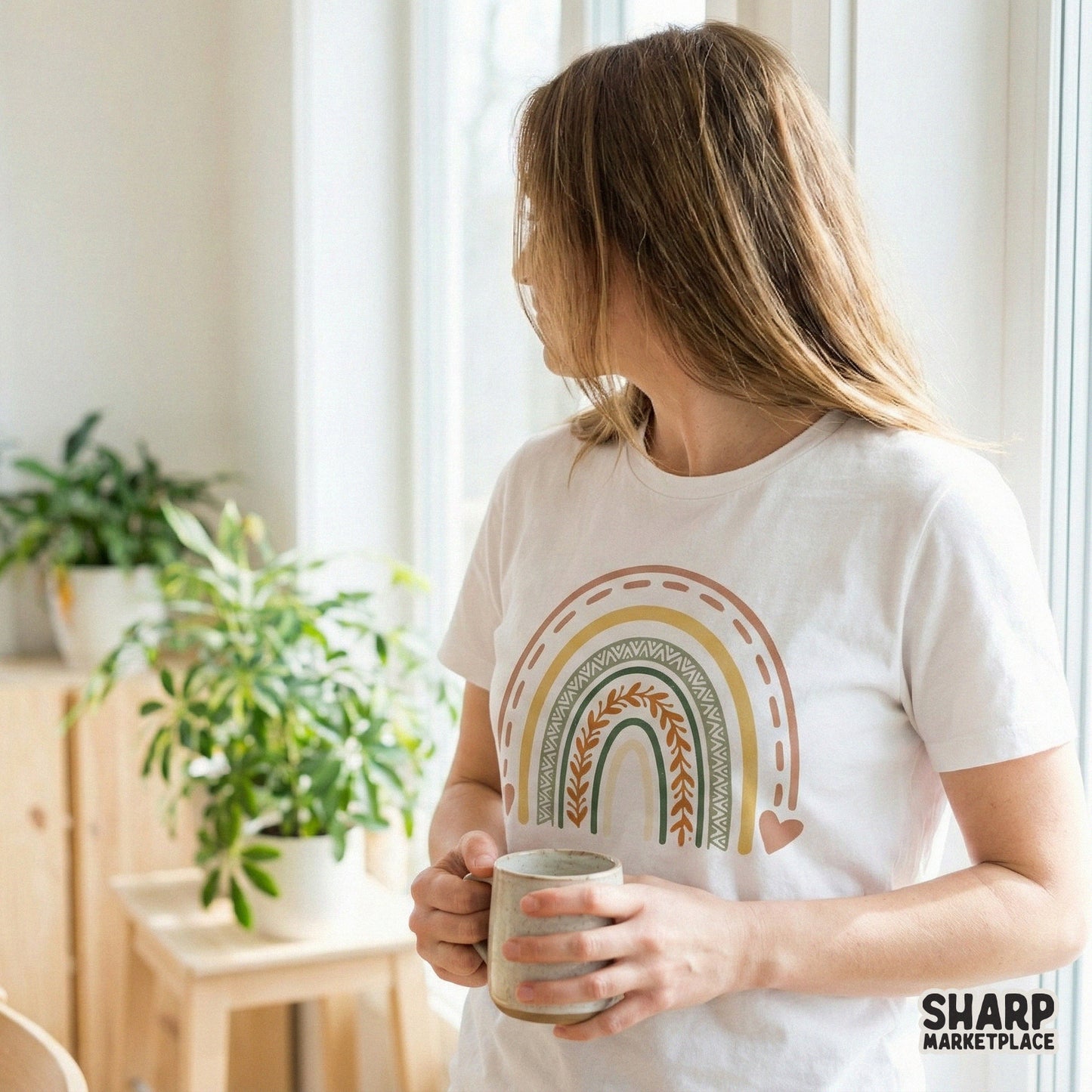 Boho Rainbow PNG Design, Hand Drawn Earthy Rainbow Digital Download - 300