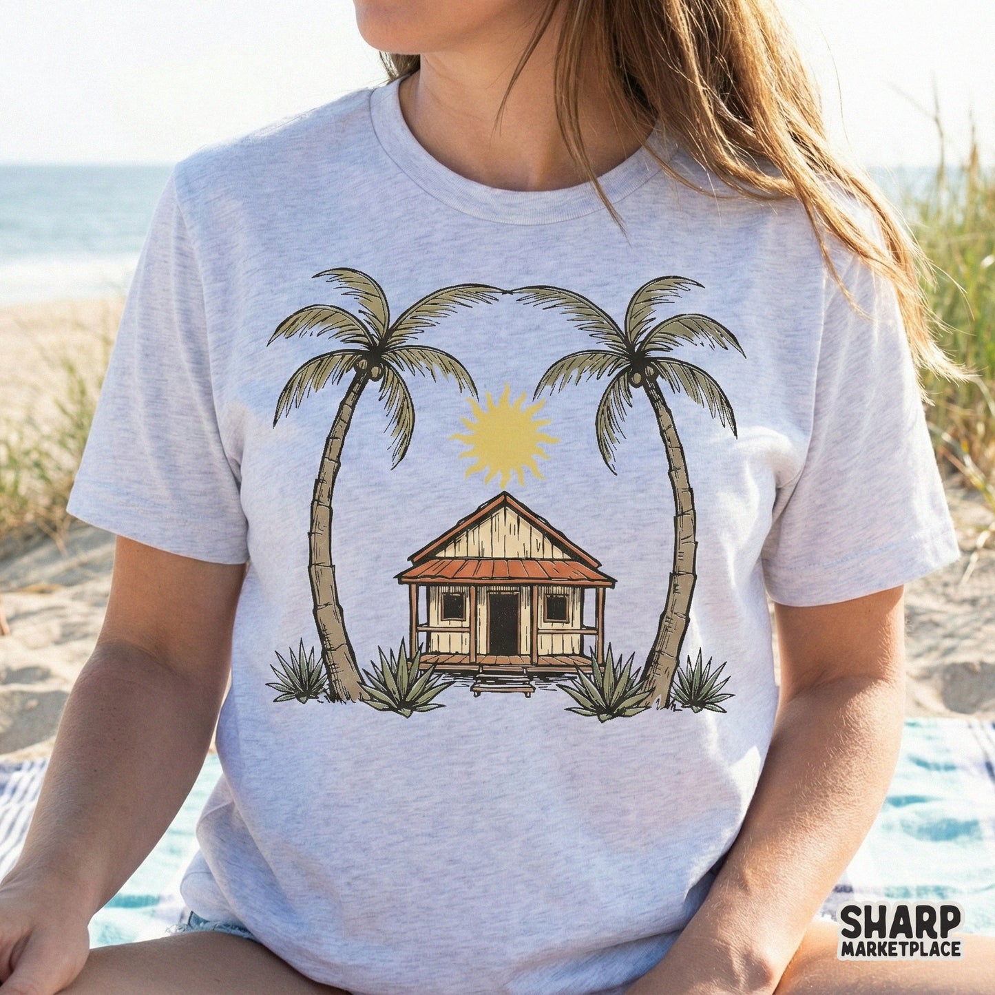 Beach Hut PNG, Palm Tree Clipart - 300 DPI Design for T-Shirt