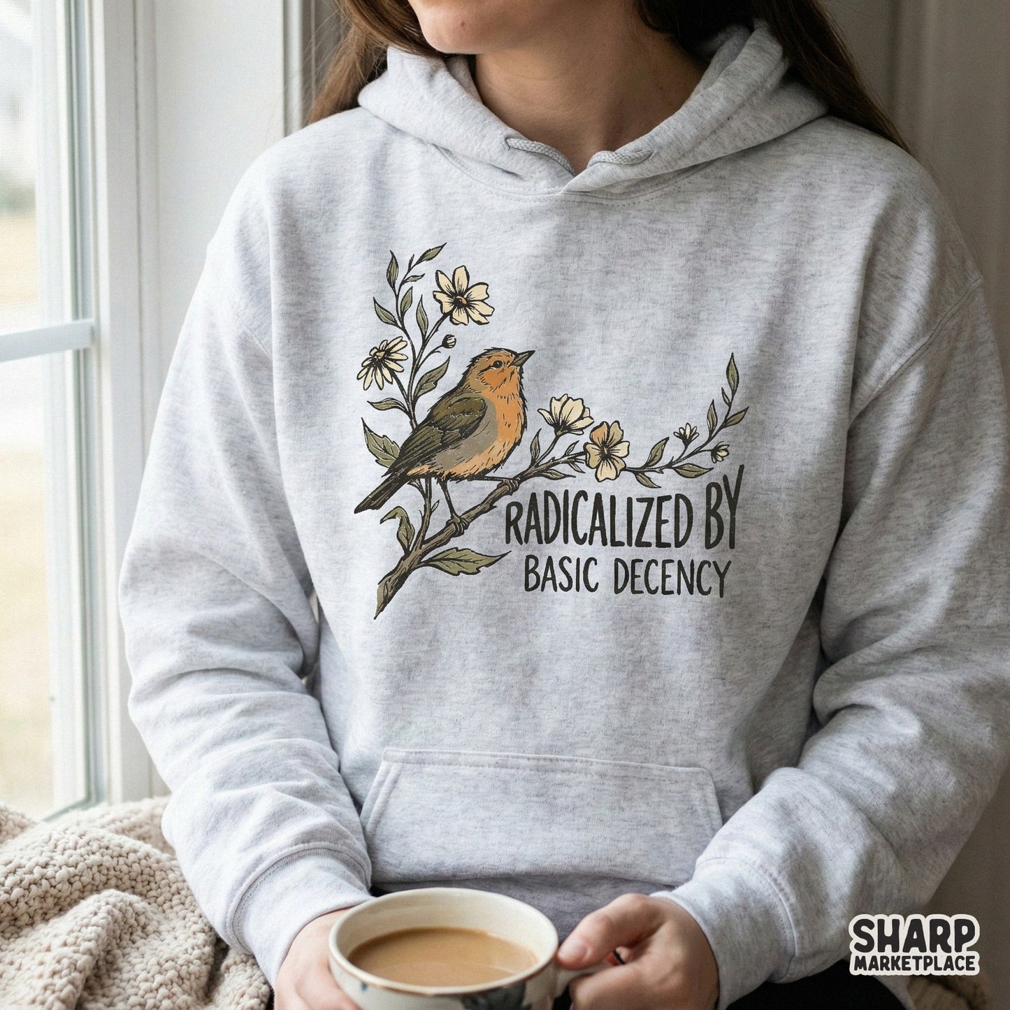 Radicalized By Basic Decency PNG, Funny Bird Floral Shirt - 300 DPI