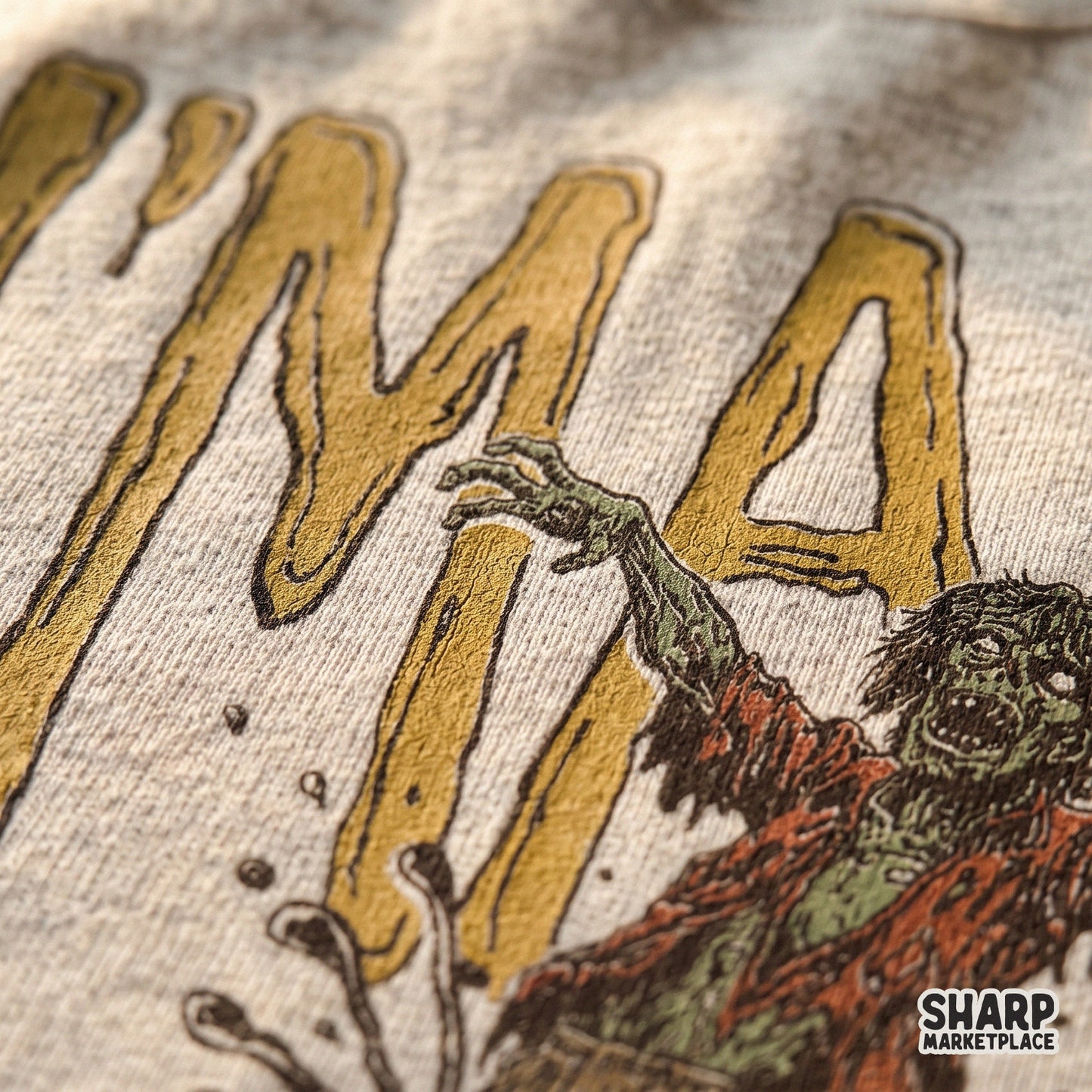 Retro zombie monster holding a coffee mug with sarcastic Halloween typography for spooky season sublimation and t-shirts