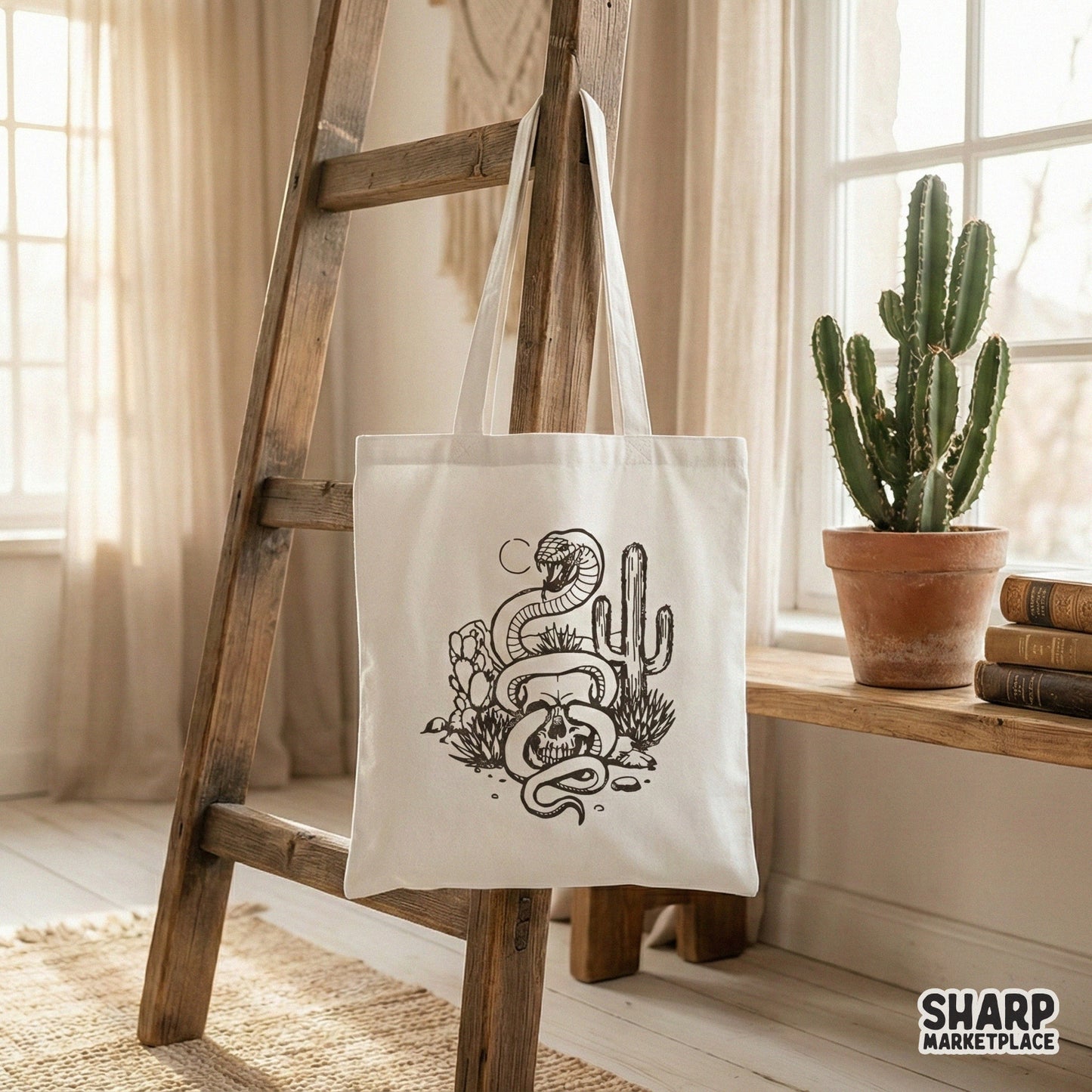 Snake Skull Cactus PNG, Gothic Western Desert Skull Design - 300 DPI