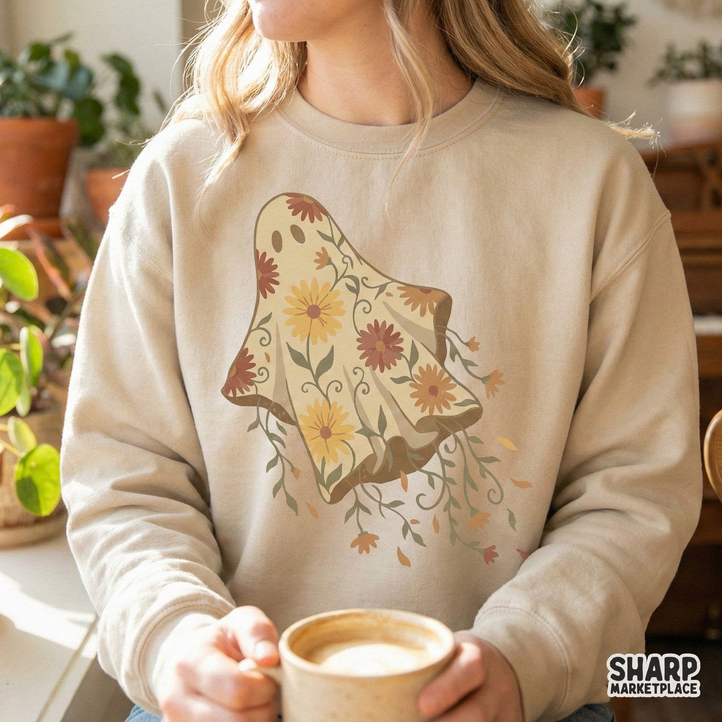 Floral Ghost PNG, Boho Halloween Shirt PNG - 300 DPI Design for T-Shirt