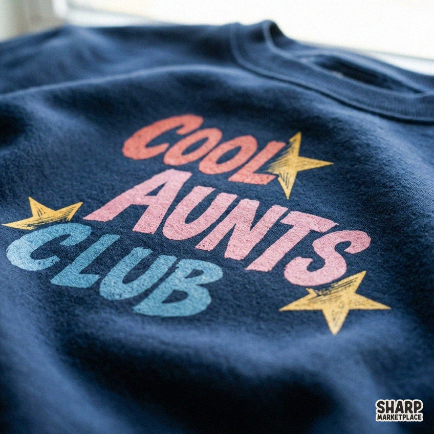 Retro Cool Aunts Club pink typography PNG design with star accents for family reunion shirt sublimation