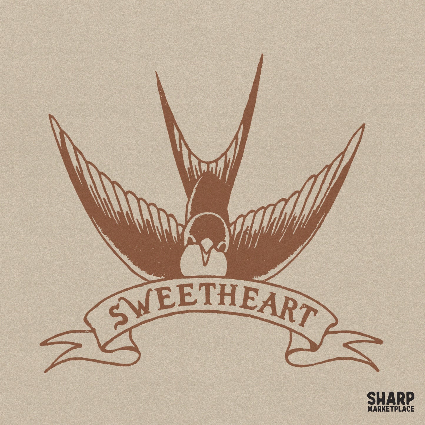 Traditional tattoo style sweetheart swallow bird PNG for vintage Valentine's Day sublimation and retro apparel designs