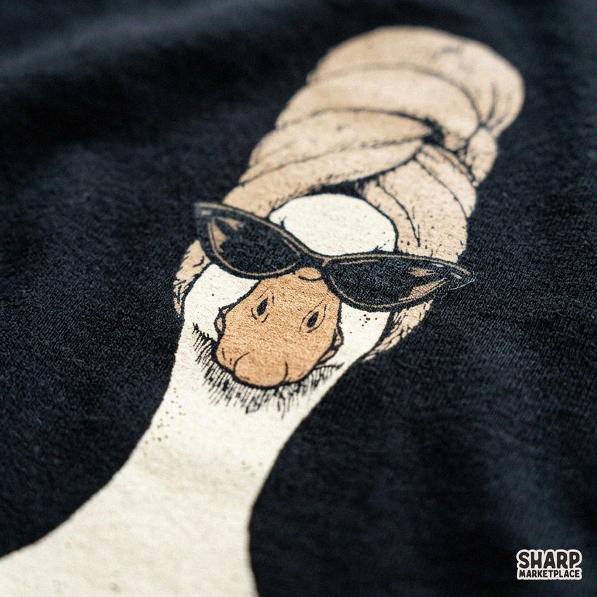Boujee goose wearing a bath towel and cat eye sunglasses retro spa PNG design for funny girls trip t-shirts