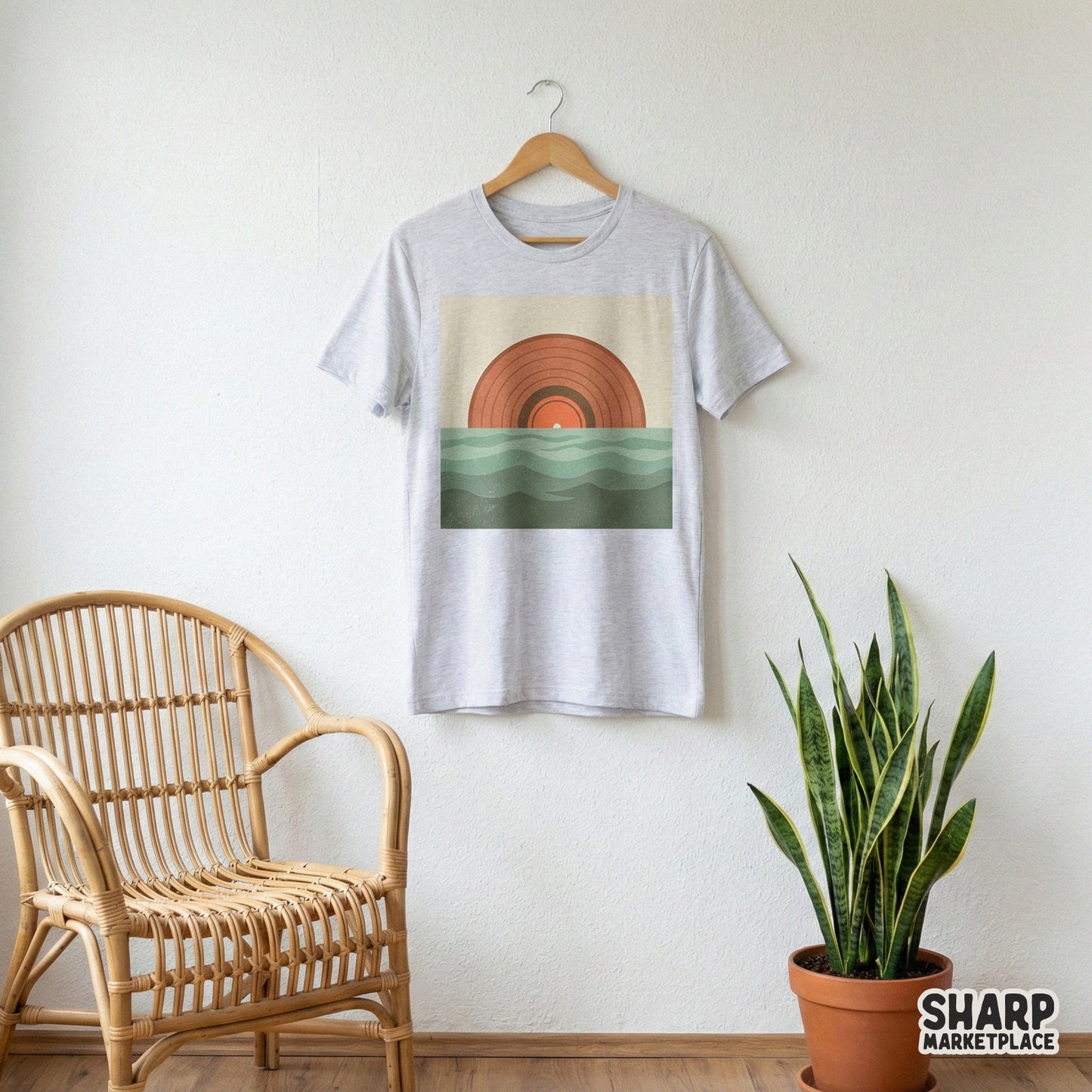 Retro Sunrise Over Waves PNG, Minimalist Sun Print - 300 DPI Design for