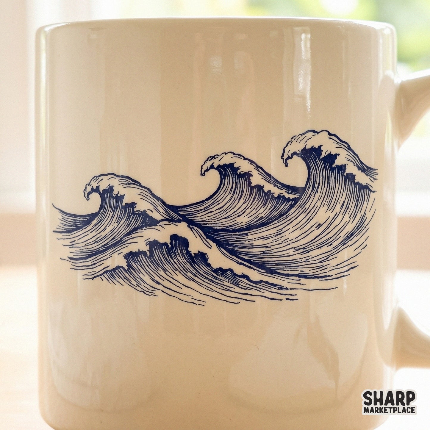 Vintage ocean waves aesthetic sketch for retro Japanese style sea print and trendy summer beach apparel design