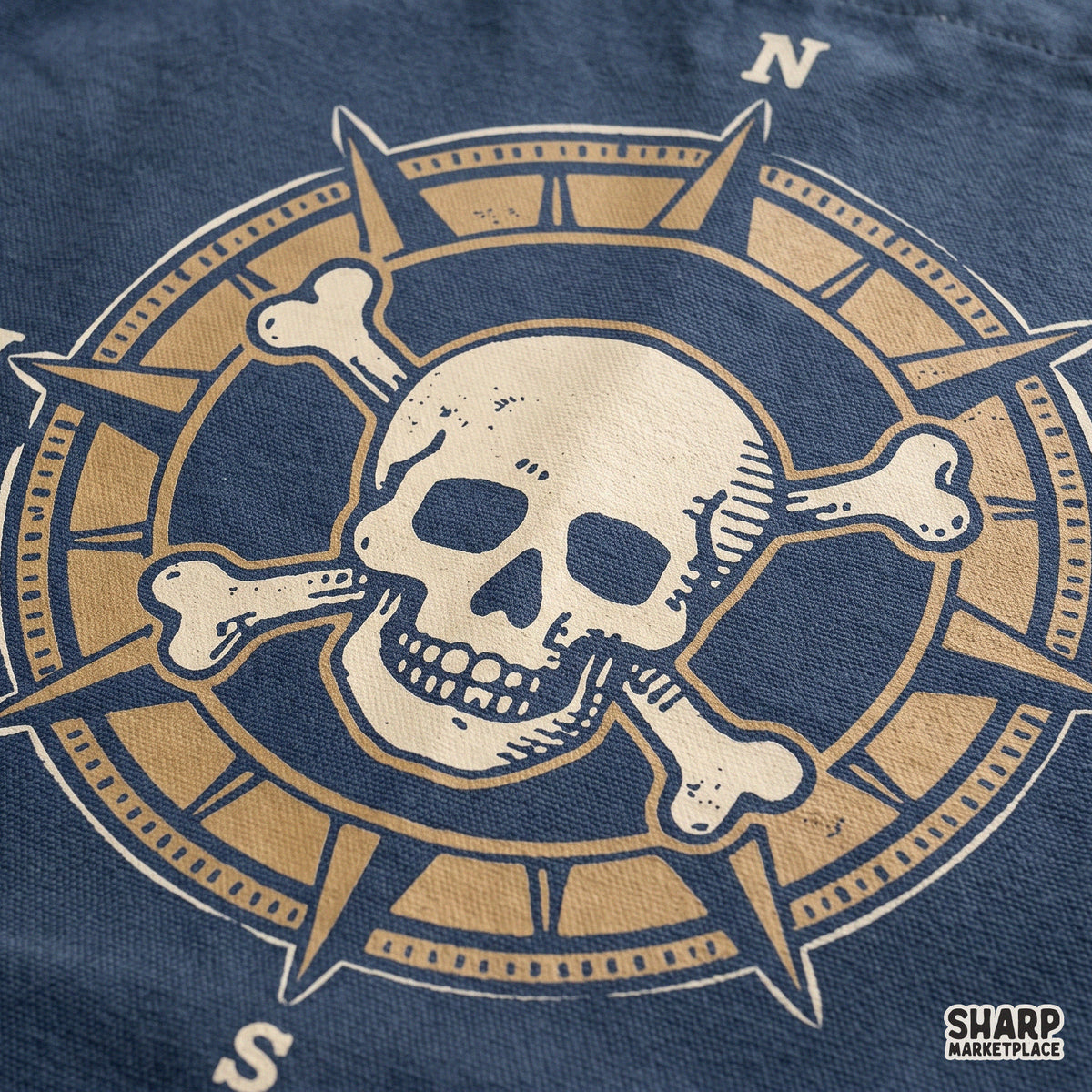 Retro pirate compass rose with skull and crossbones PNG design for nautical summer shirts and print-on-demand products