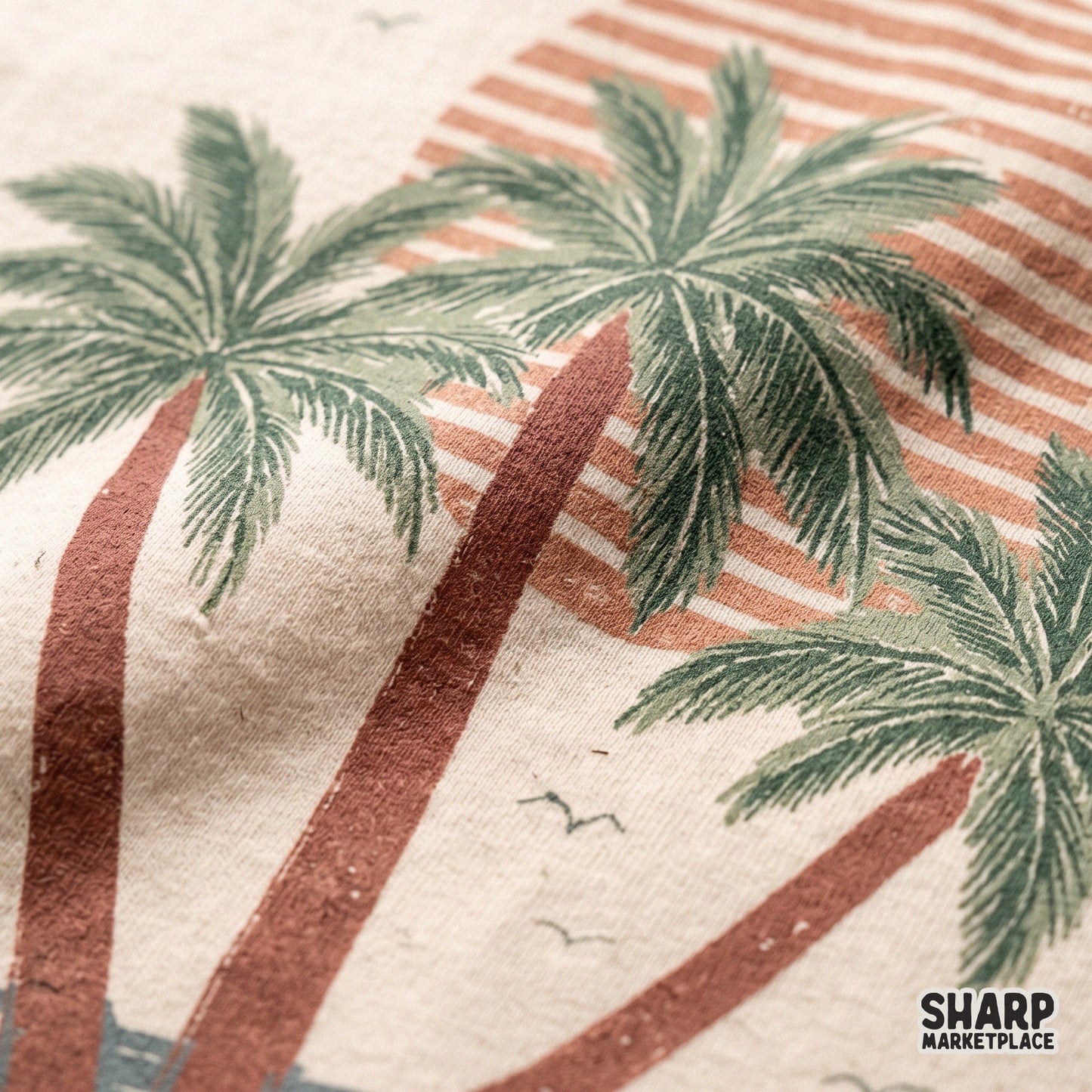 Colorful tropical oasis sunset with palm trees and lake retro summer vibes PNG for custom shirt designs and beach sublimation