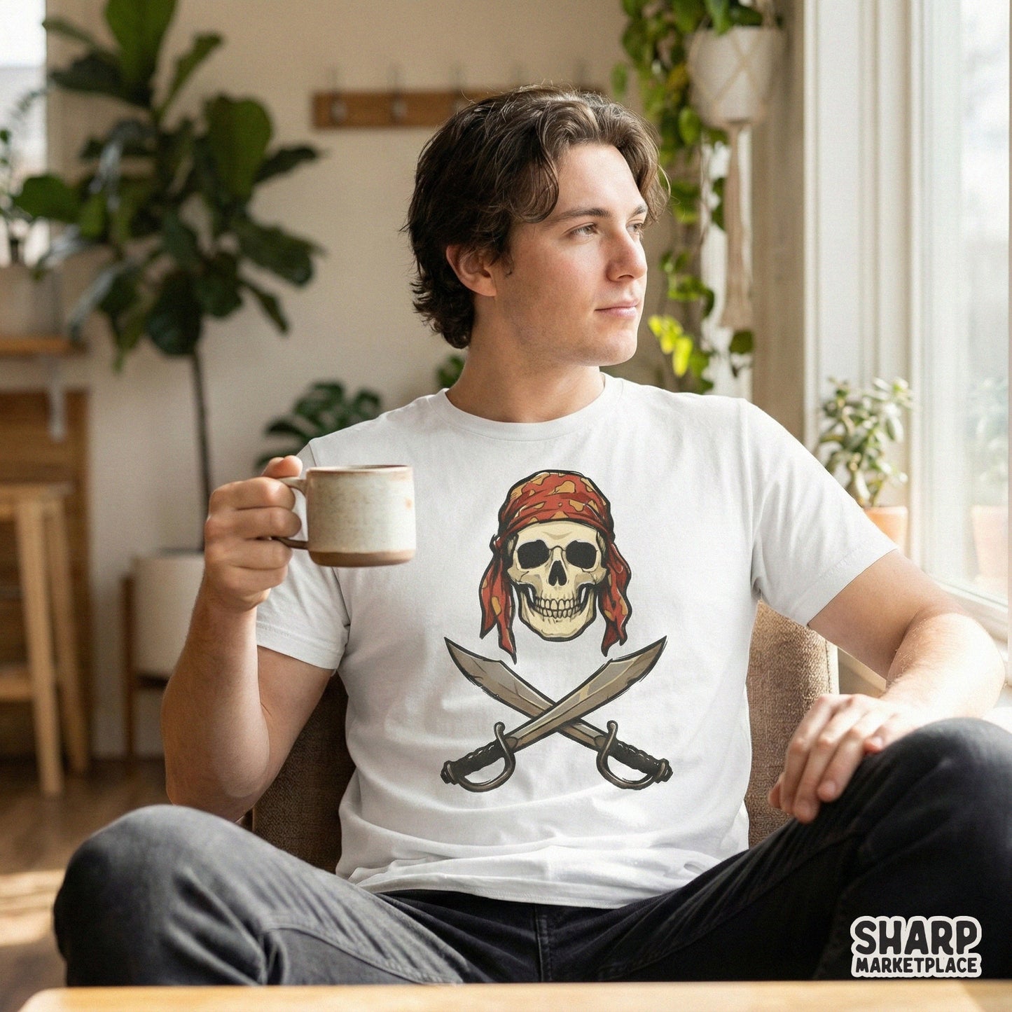 Pirate Skull With Red Bandana PNG, Crossed Swords Pirate Art - 300 DPI