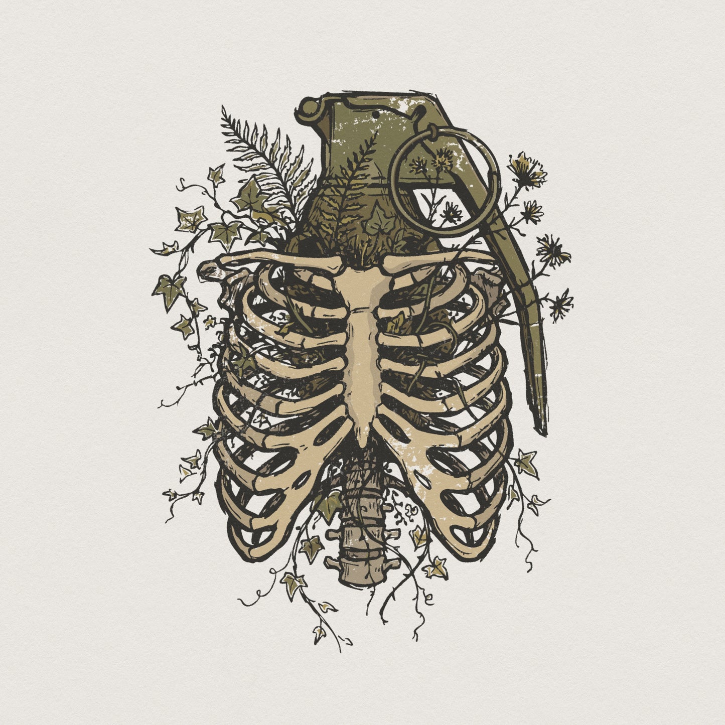 Ribcage Grenade PNG, Botanical Skeleton PNG - 300 DPI Design for T-Shirt