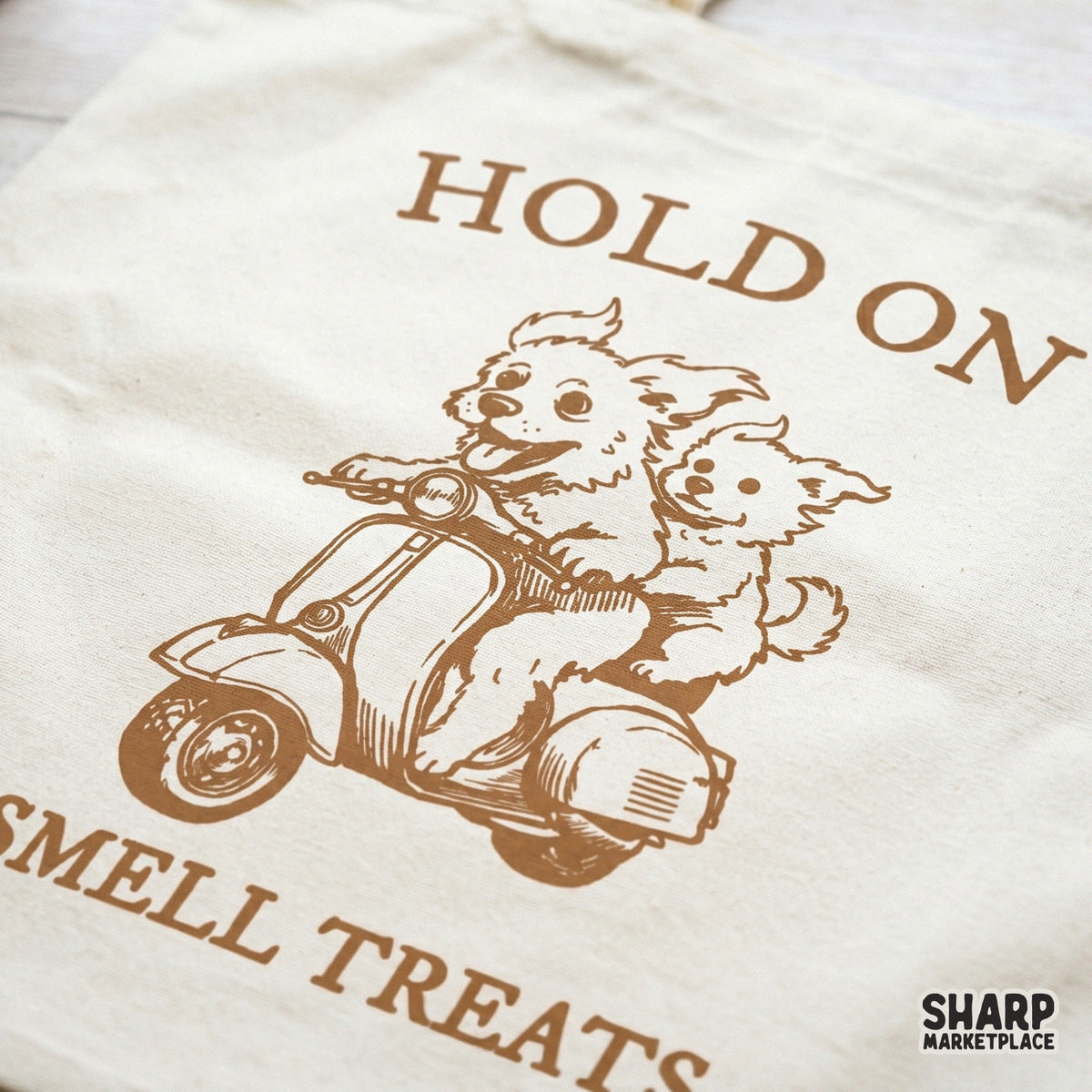 Whimsical pet themed printable graphic with two dogs cruising on a scooter, perfect for custom apparel or DIY craft projects.