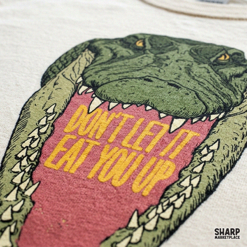 Edgy alligator mouth graphic with sarcastic quote for t-shirt sublimation and digital print design